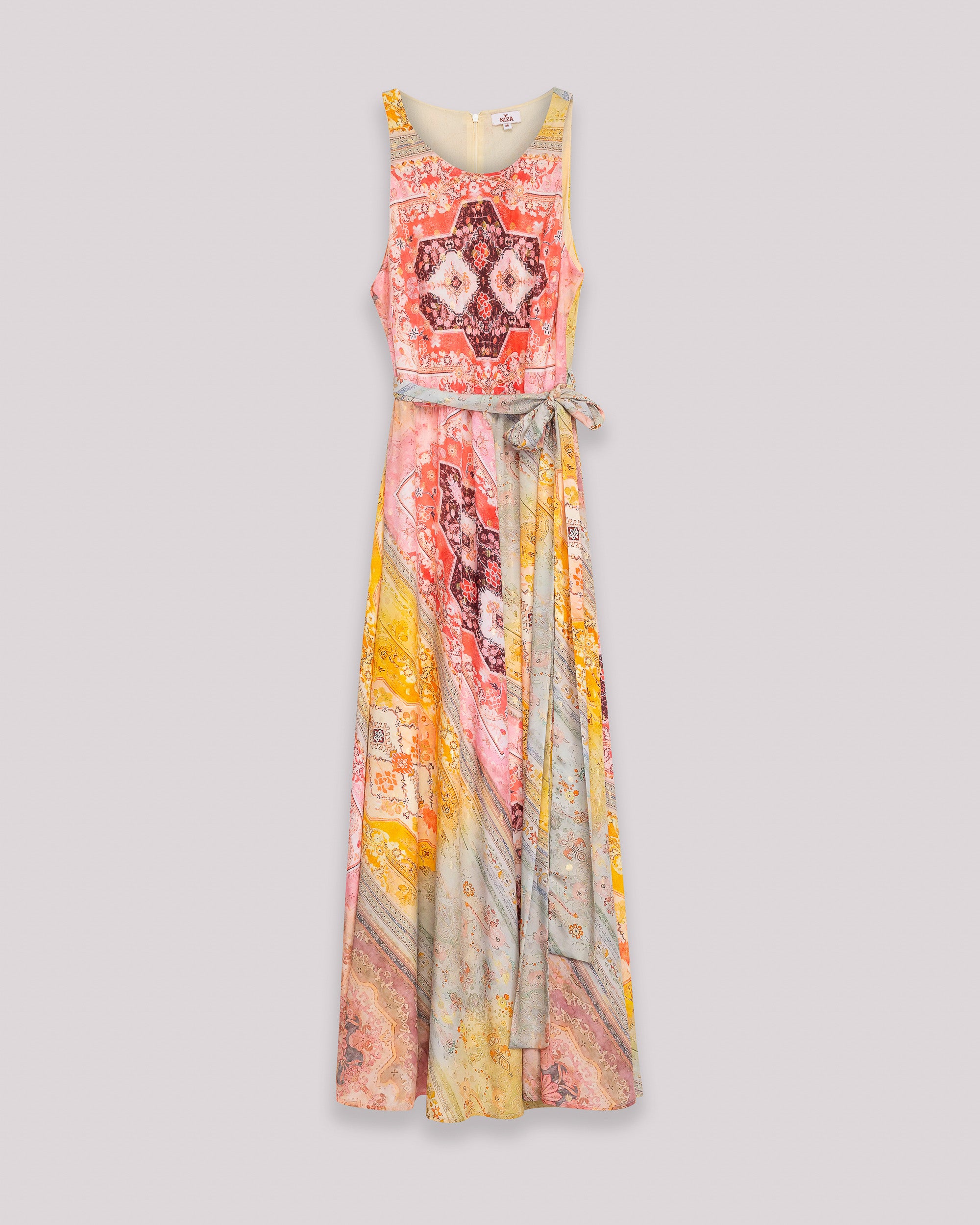 Vestido Comprido Estampado com Cinto Amarelo-7