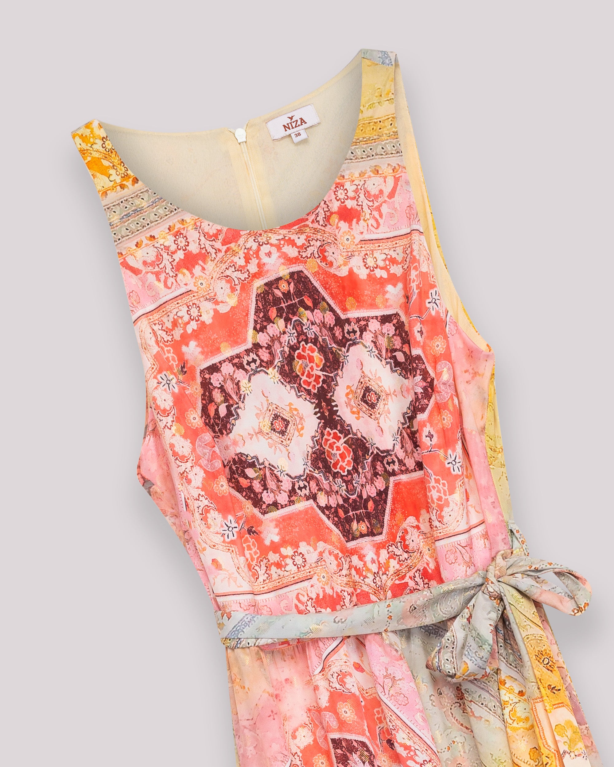 Vestido Comprido Estampado com Cinto Amarelo-8