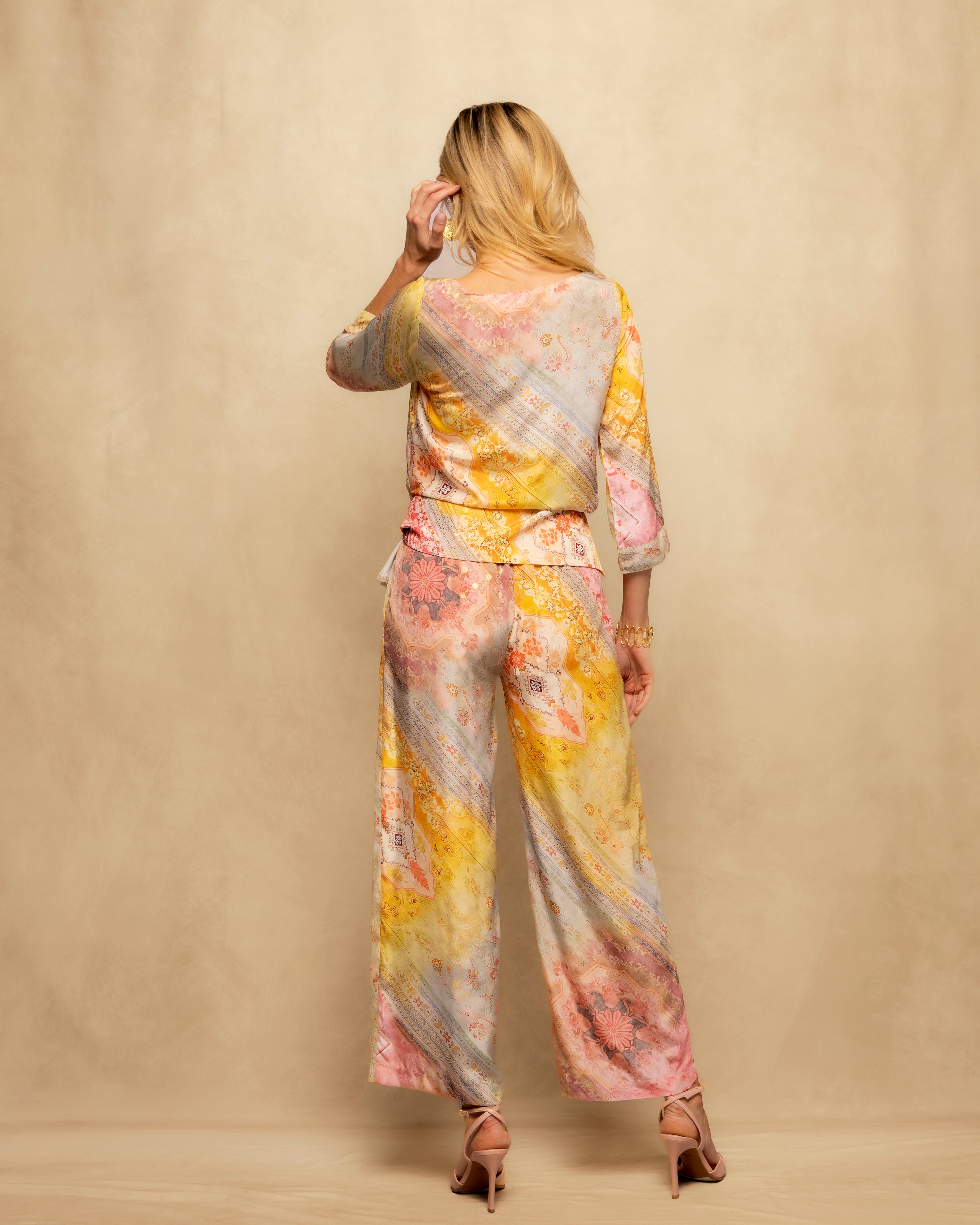 Blusa Estampada Assimétrica com Laçada Lateral Amarelo-5