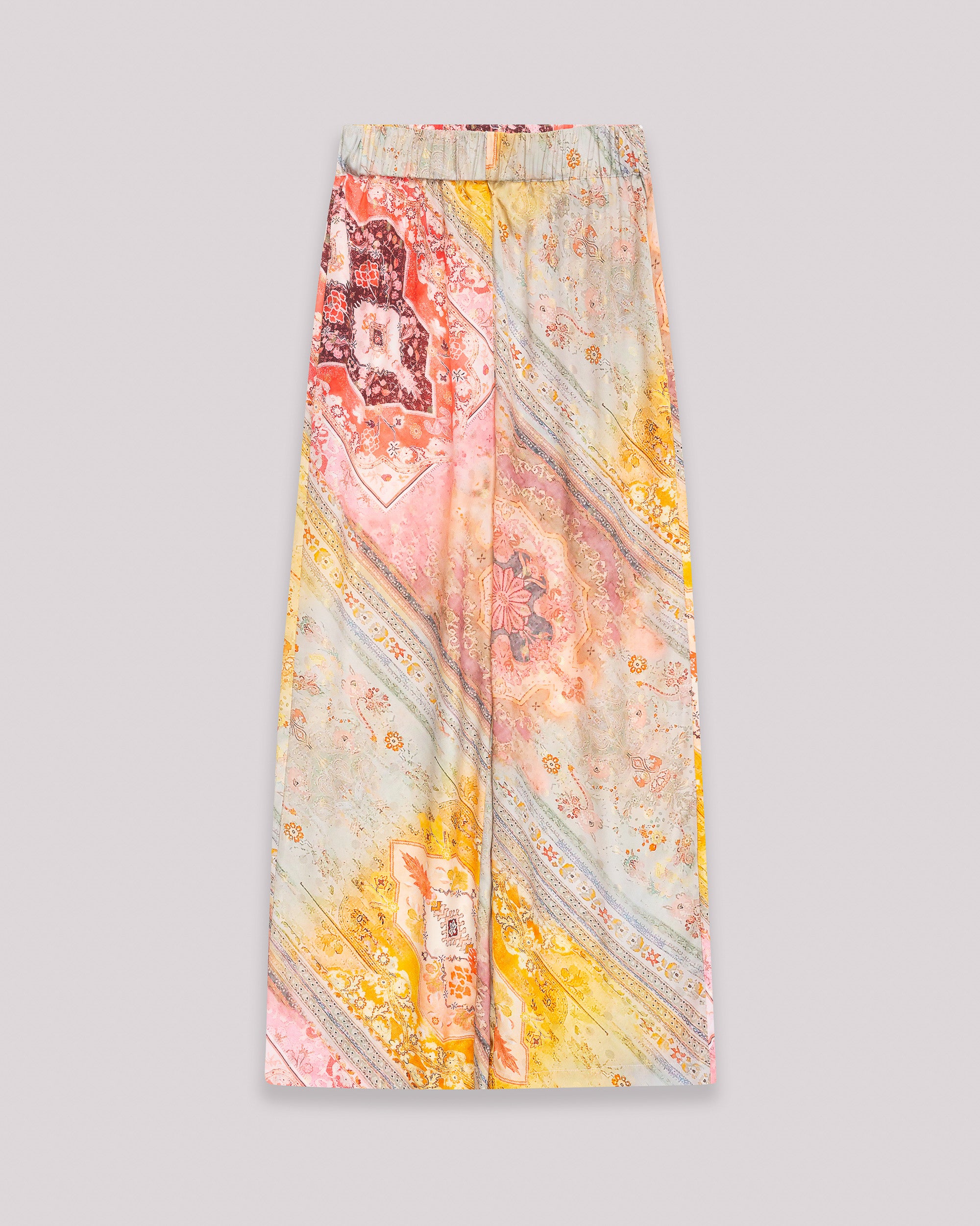 Calças Retas Fluídas Estampadas Amarelo-8