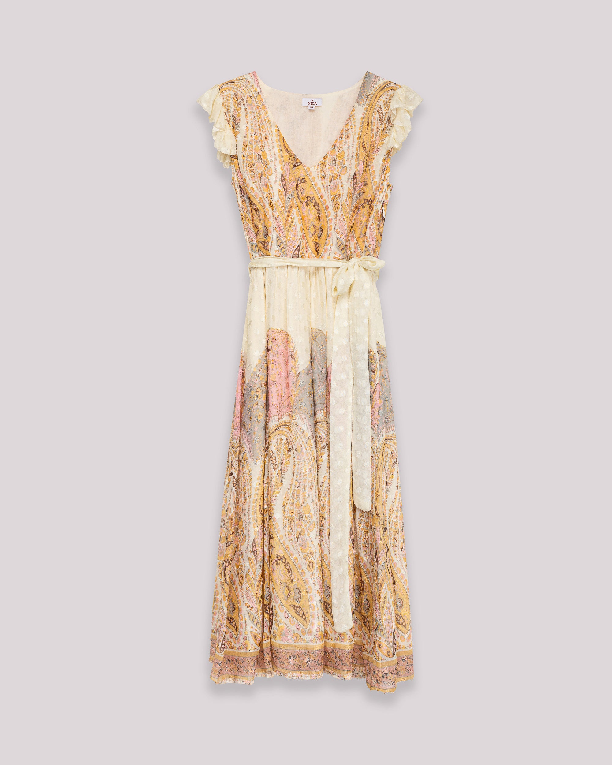 Vestido Midi Estampado com Decote em V Amarelo-8