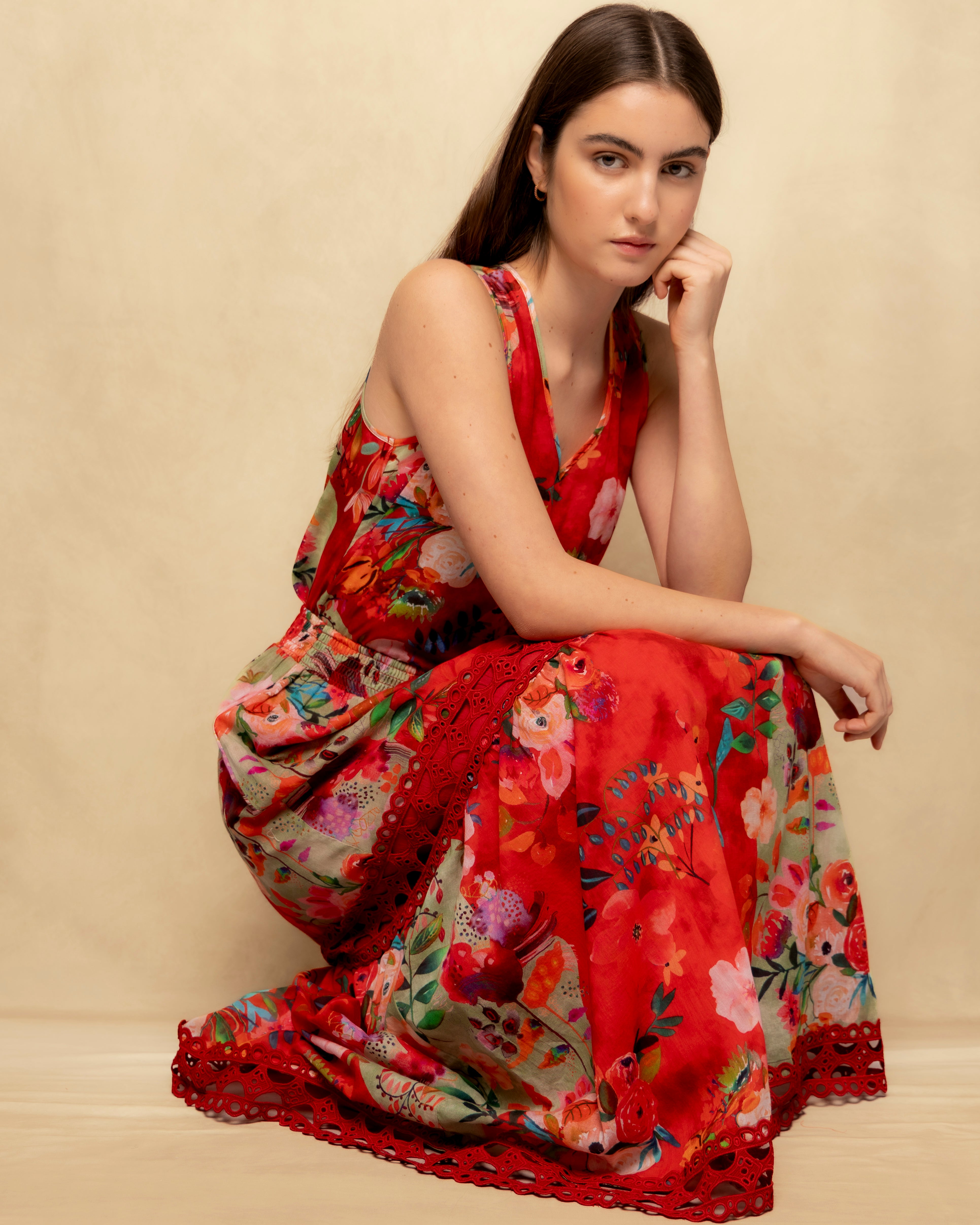 Colete Acolchoado com Estampado Floral Vermelho-6