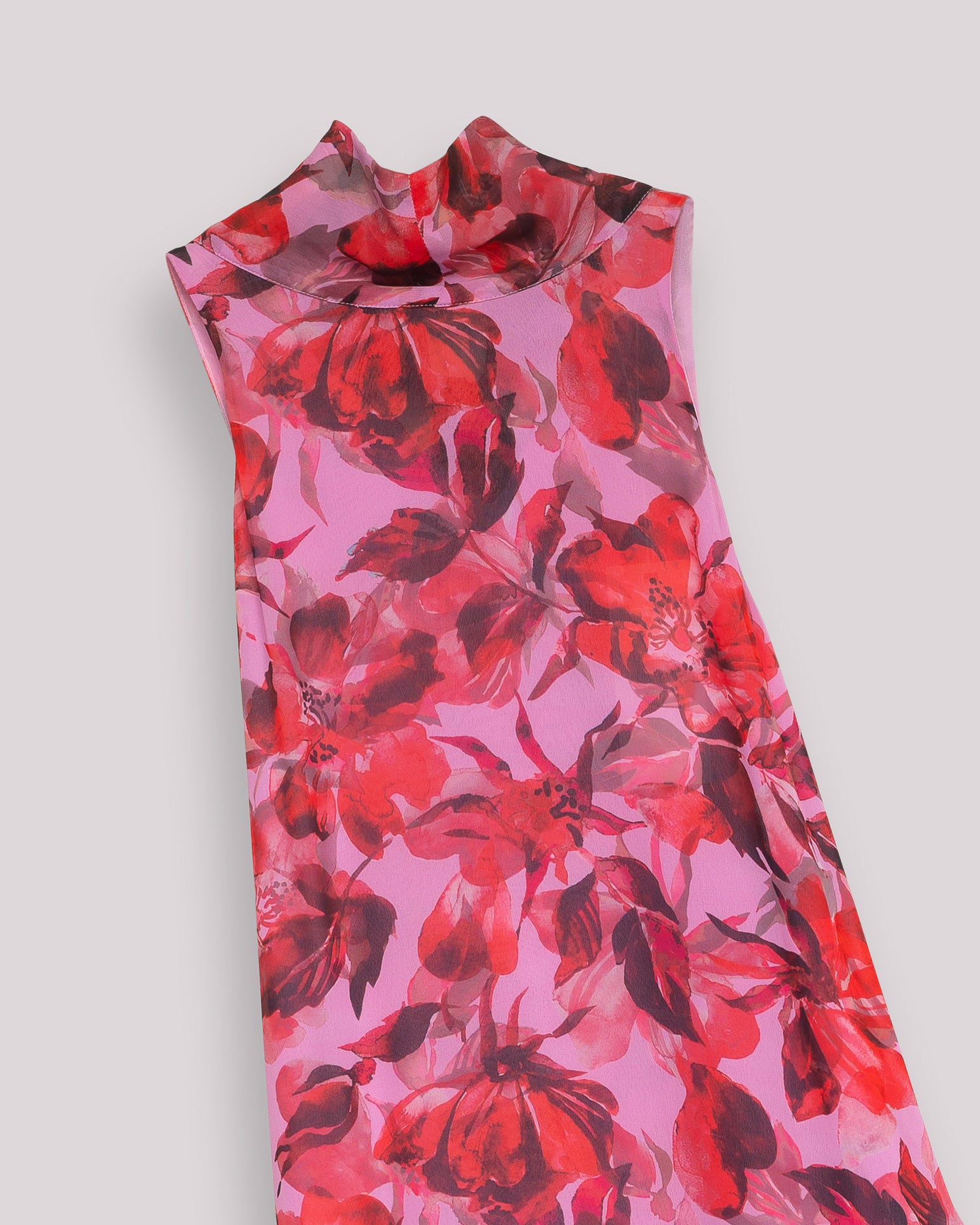 Vestido Comprido Halter com Volume e Estampado Floral Fúcsia-10