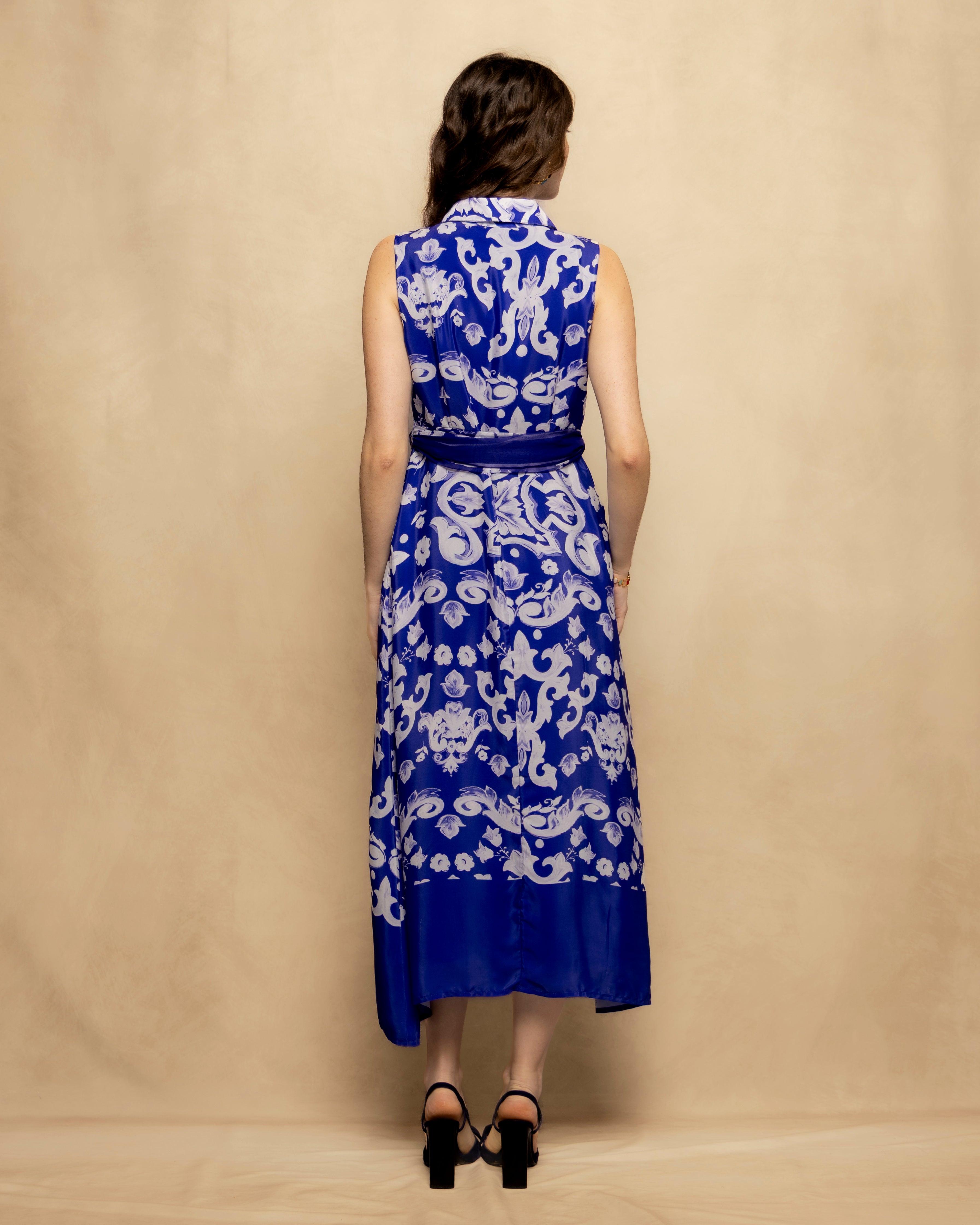 Vestido Midi Estampado com Laçada Azul-6