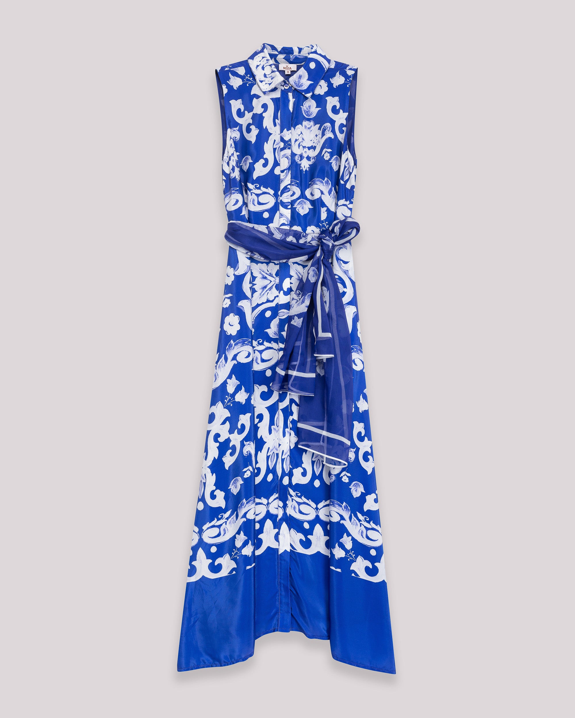 Vestido Midi Estampado com Laçada Azul-7