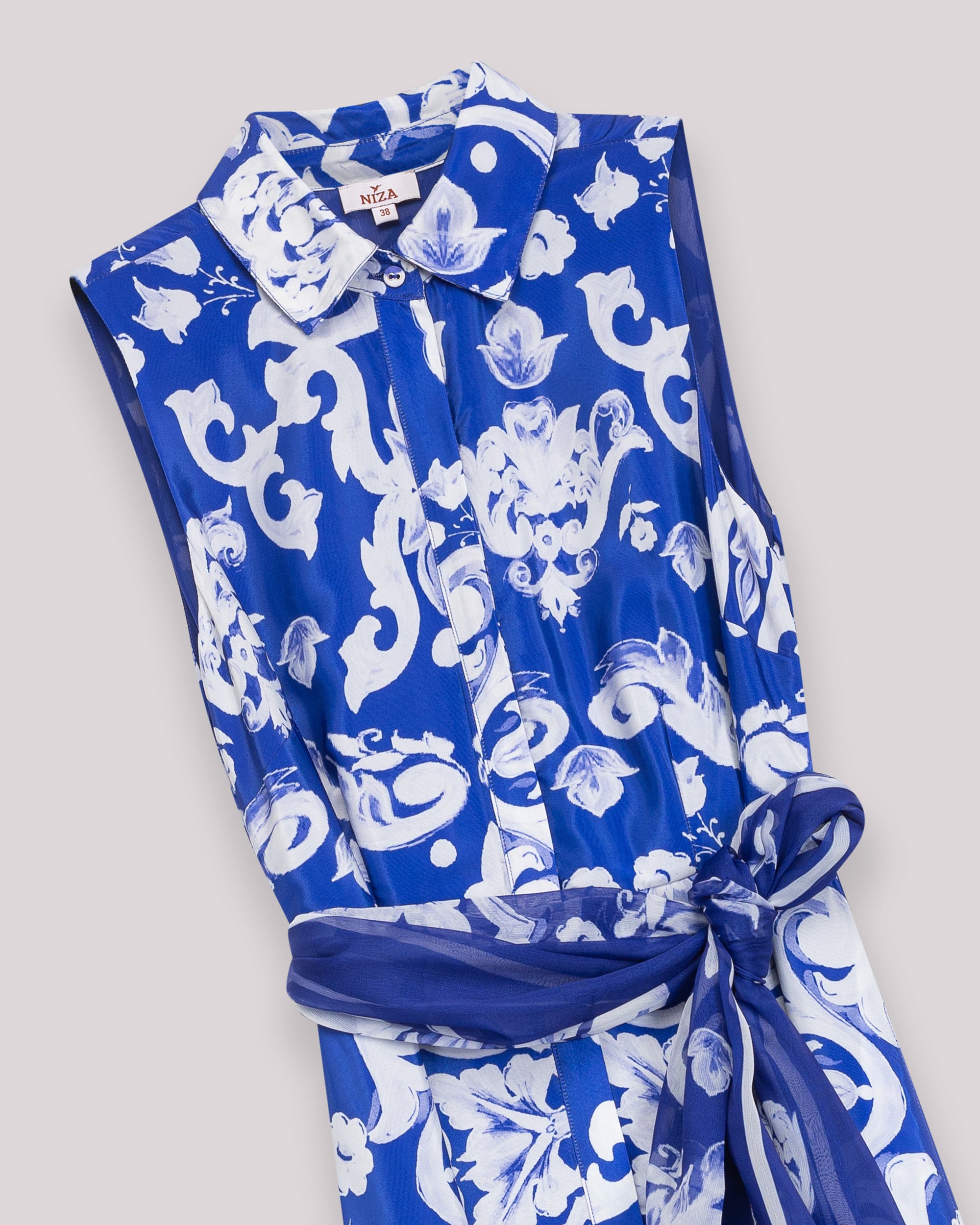 Vestido Midi Estampado com Laçada Azul-8