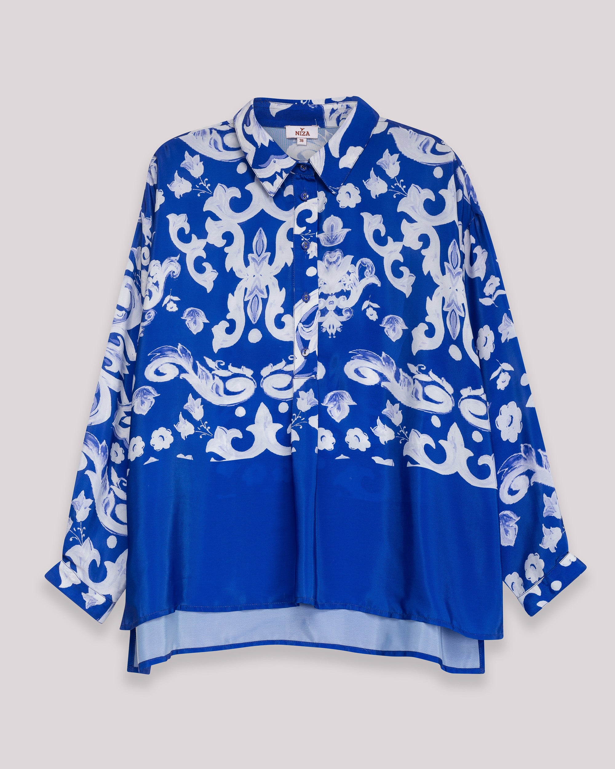 Blusa Fluída Estampada com Gola Clássica e Manga Comprida Branco-7