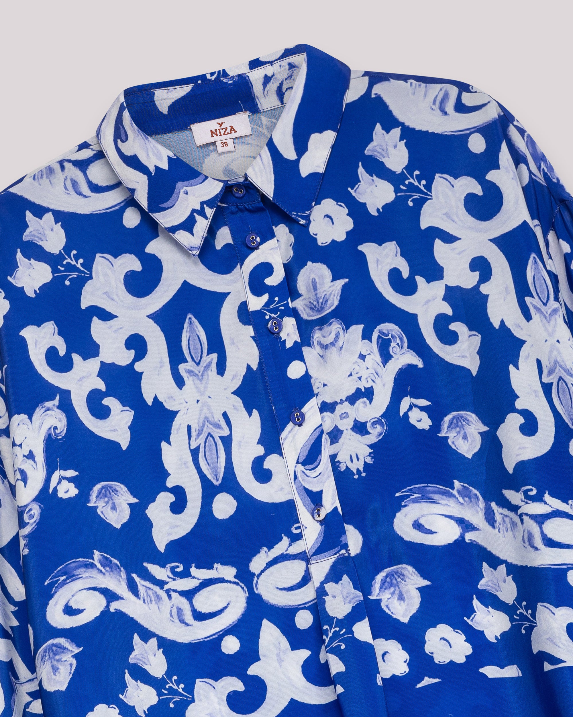 Blusa Fluída Estampada com Gola Clássica e Manga Comprida Branco-8