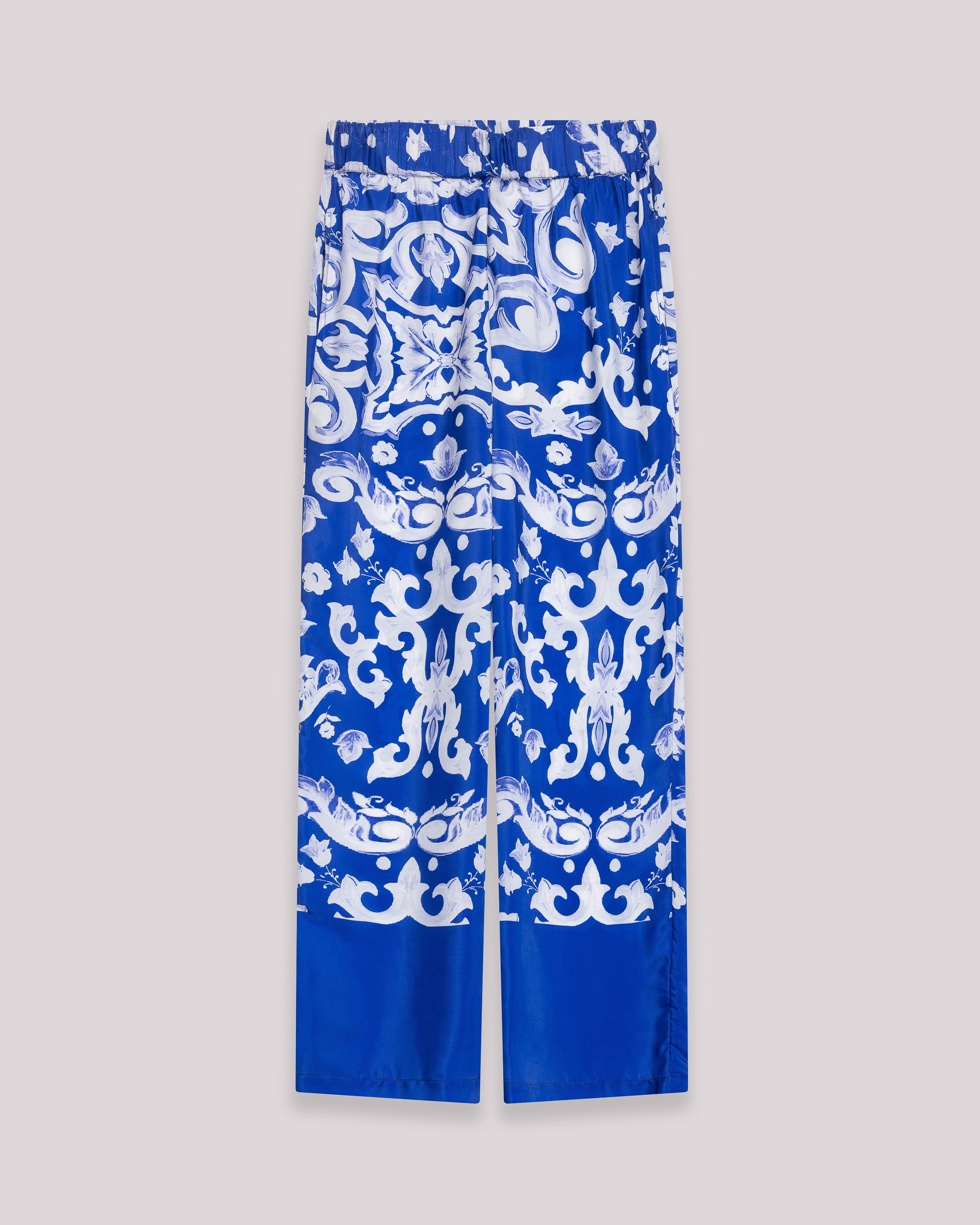 Calças Largas Fluidas Estampadas com Cintura Elástica Azul-7