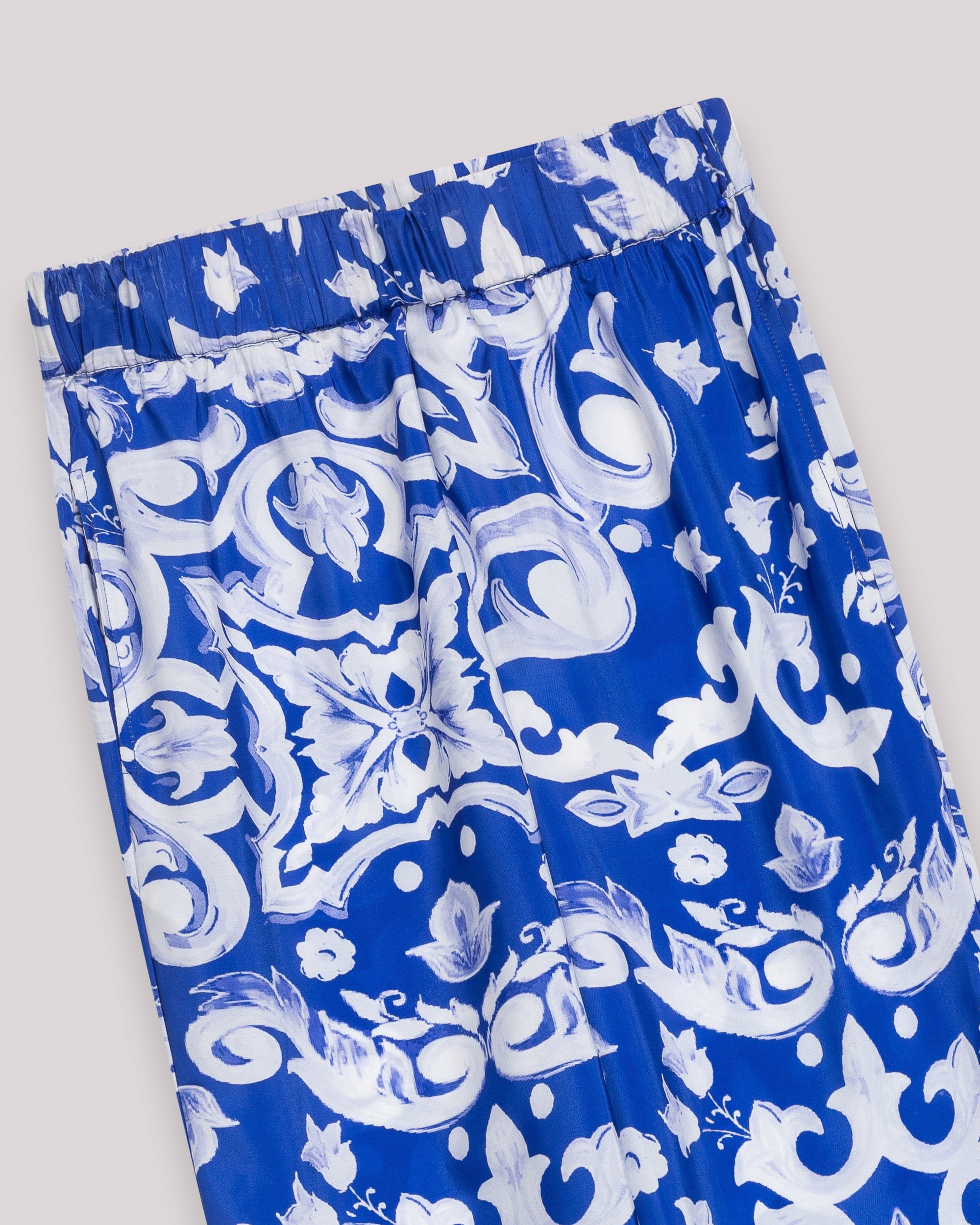 Calças Largas Fluidas Estampadas com Cintura Elástica Azul-8