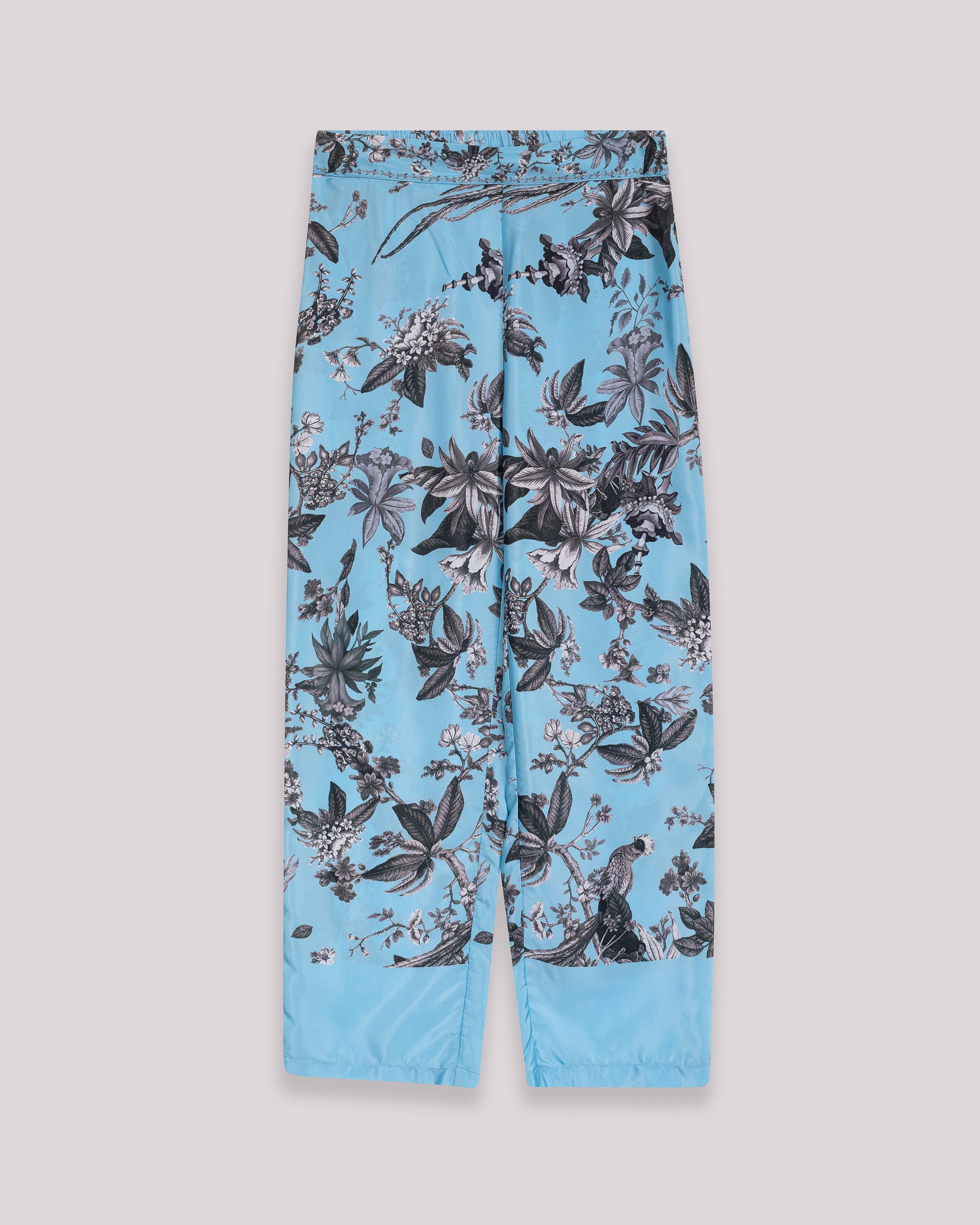 Calças Retas Fluidas Estampadas de Cintura Subida Azul-8