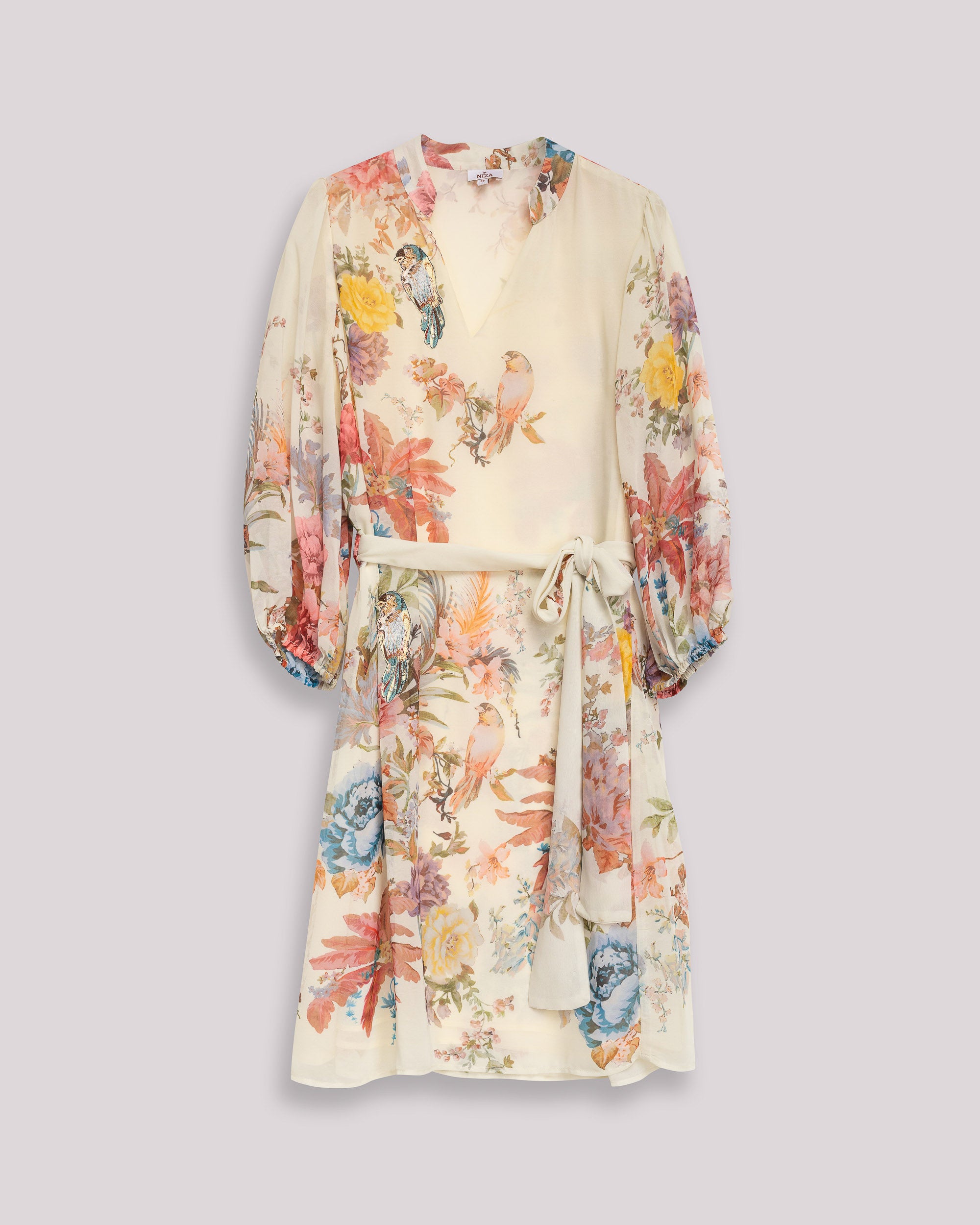 Vestido Curto com Estampado Floral e Manga Abalonada Amarelo-9