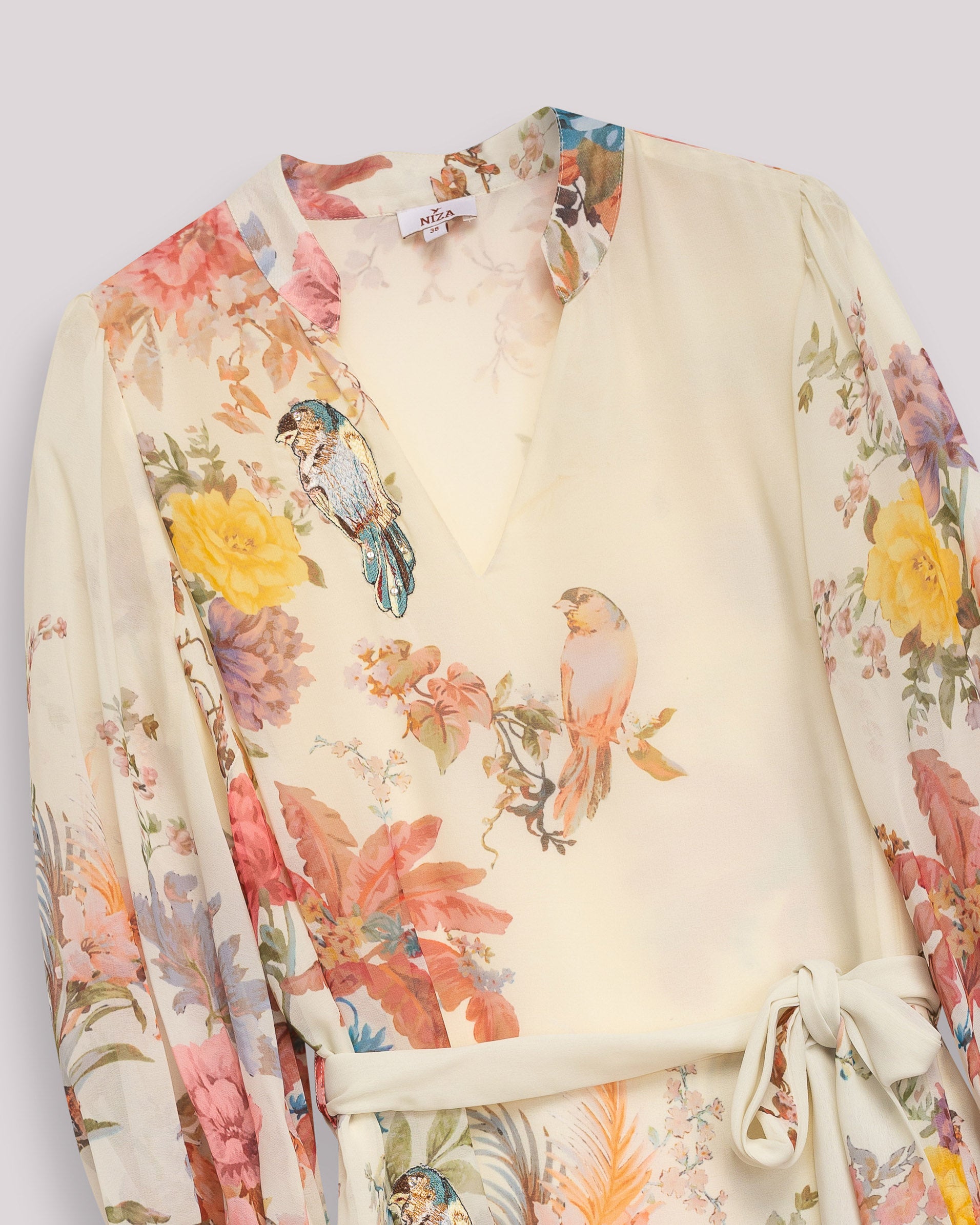 Vestido Curto com Estampado Floral e Manga Abalonada Amarelo-10