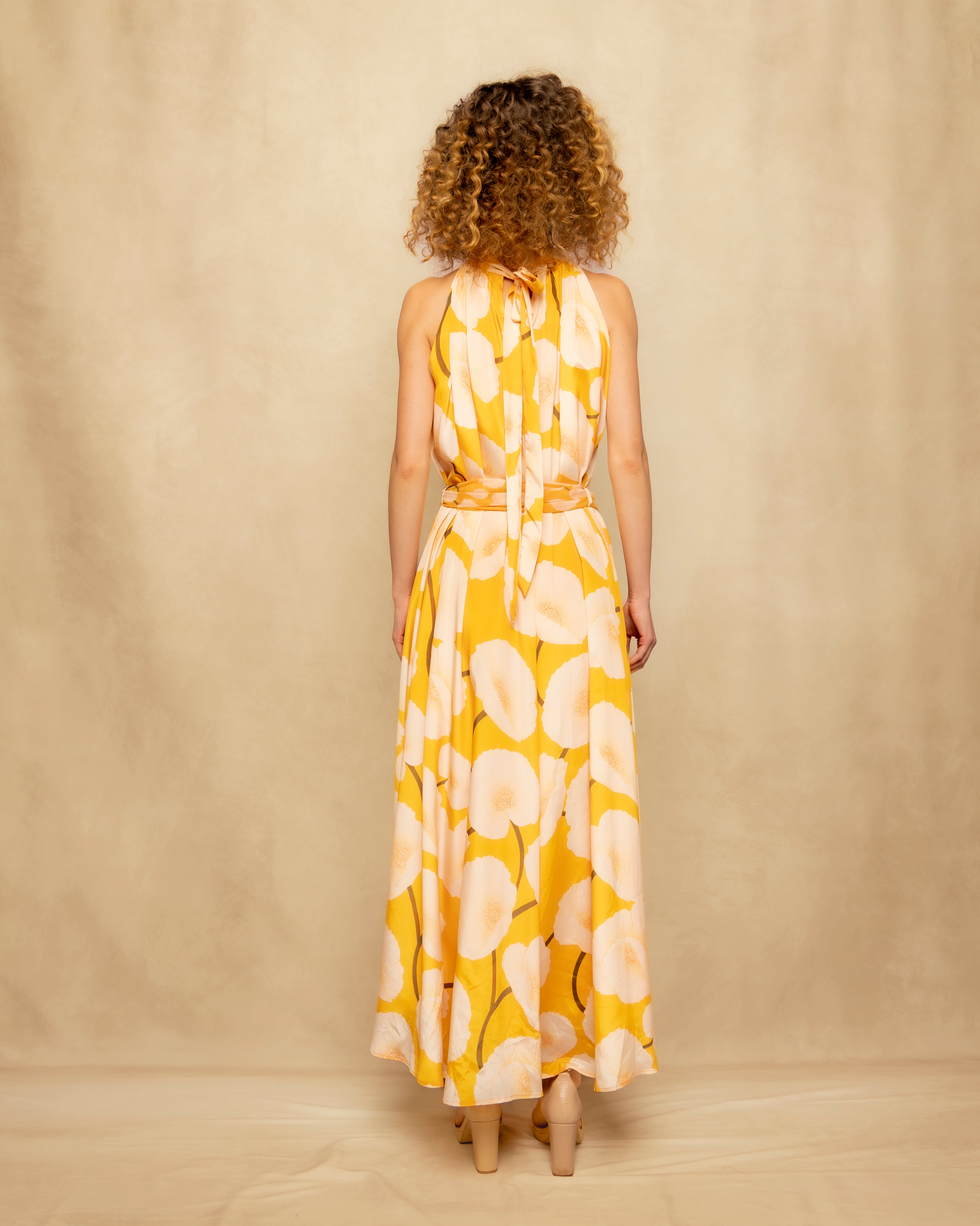 Vestido Comprido com Estampado Floral Maxi Amarelo-10