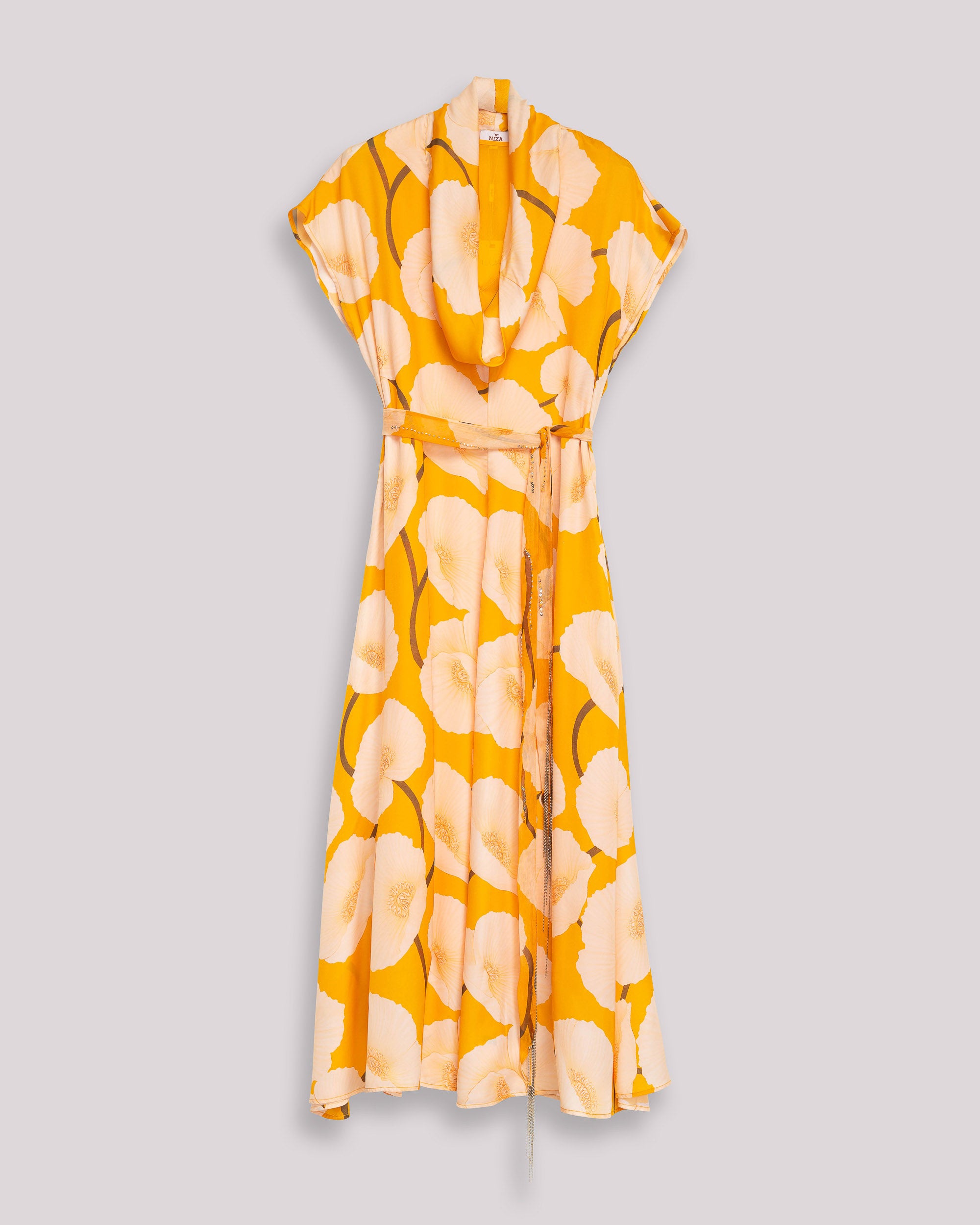 Vestido Comprido Cruzado com Cinto e Estampado Floral Maxi Amarelo-6