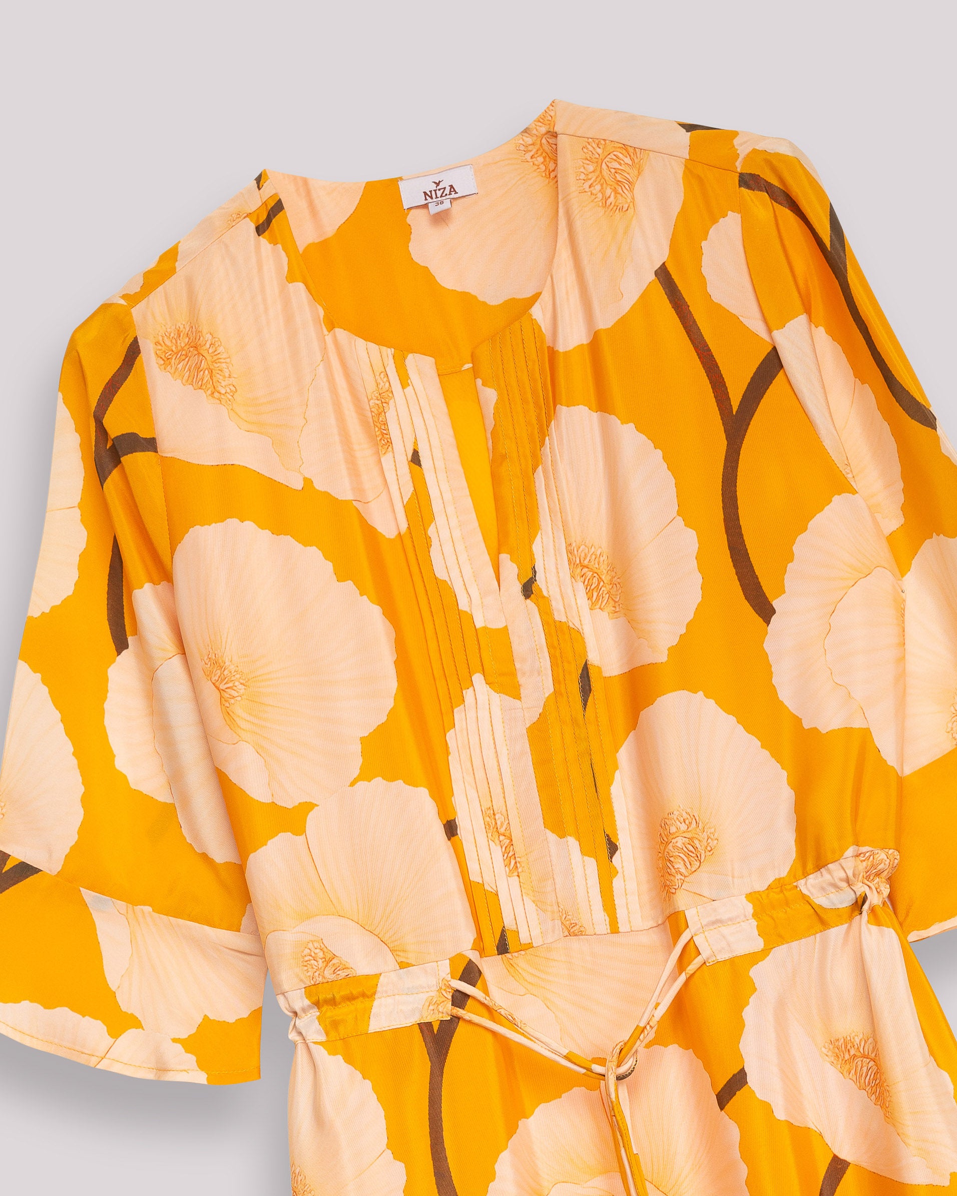 Vestido Curto com Manga Folho e Estampado Floral Maxi Amarelo-8