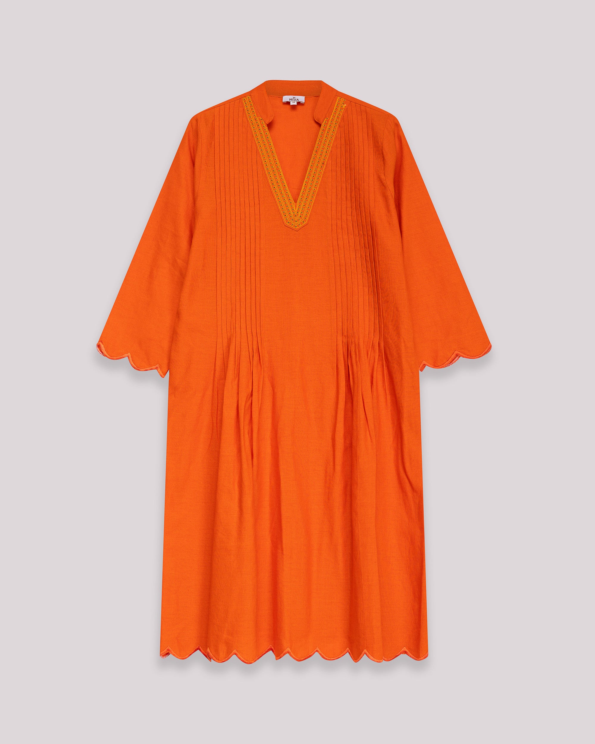 Vestido Curto Fluido com Decote em V e Manga Ampla Laranja-7