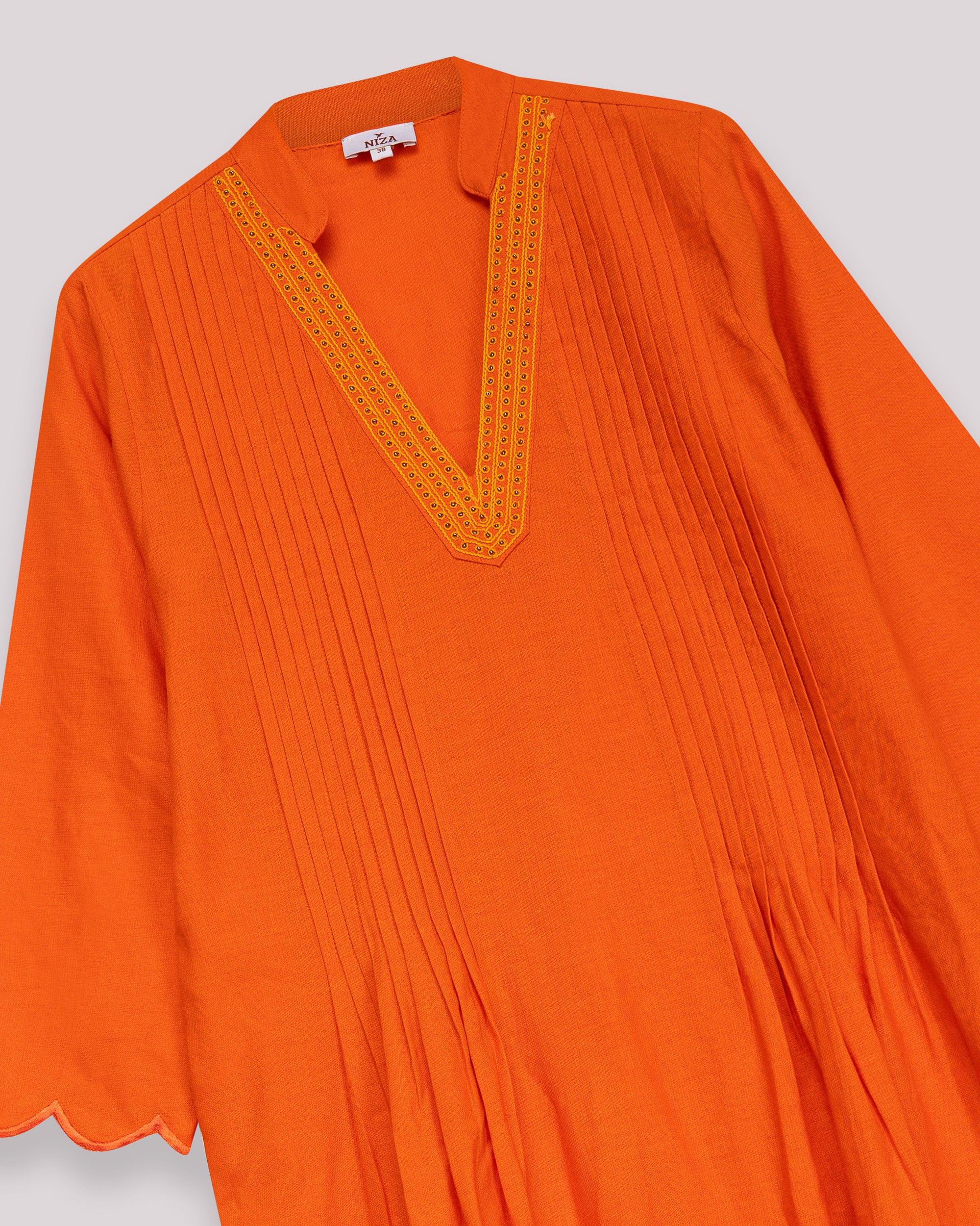 Vestido Curto Fluido com Decote em V e Manga Ampla Laranja-8