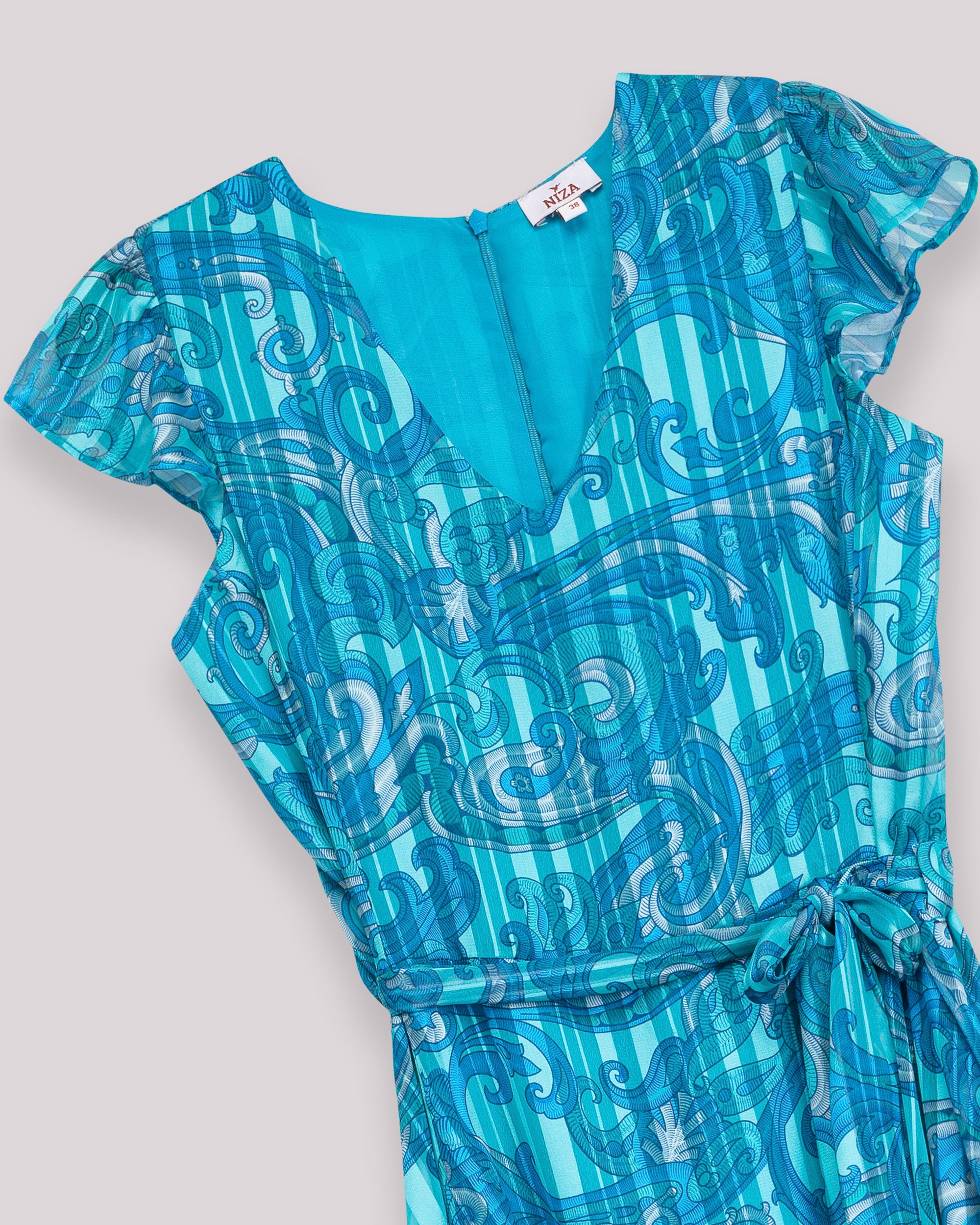 Vestido Midi sem Mangas com Bainha Assimétrica Estampado Azul-claro-7