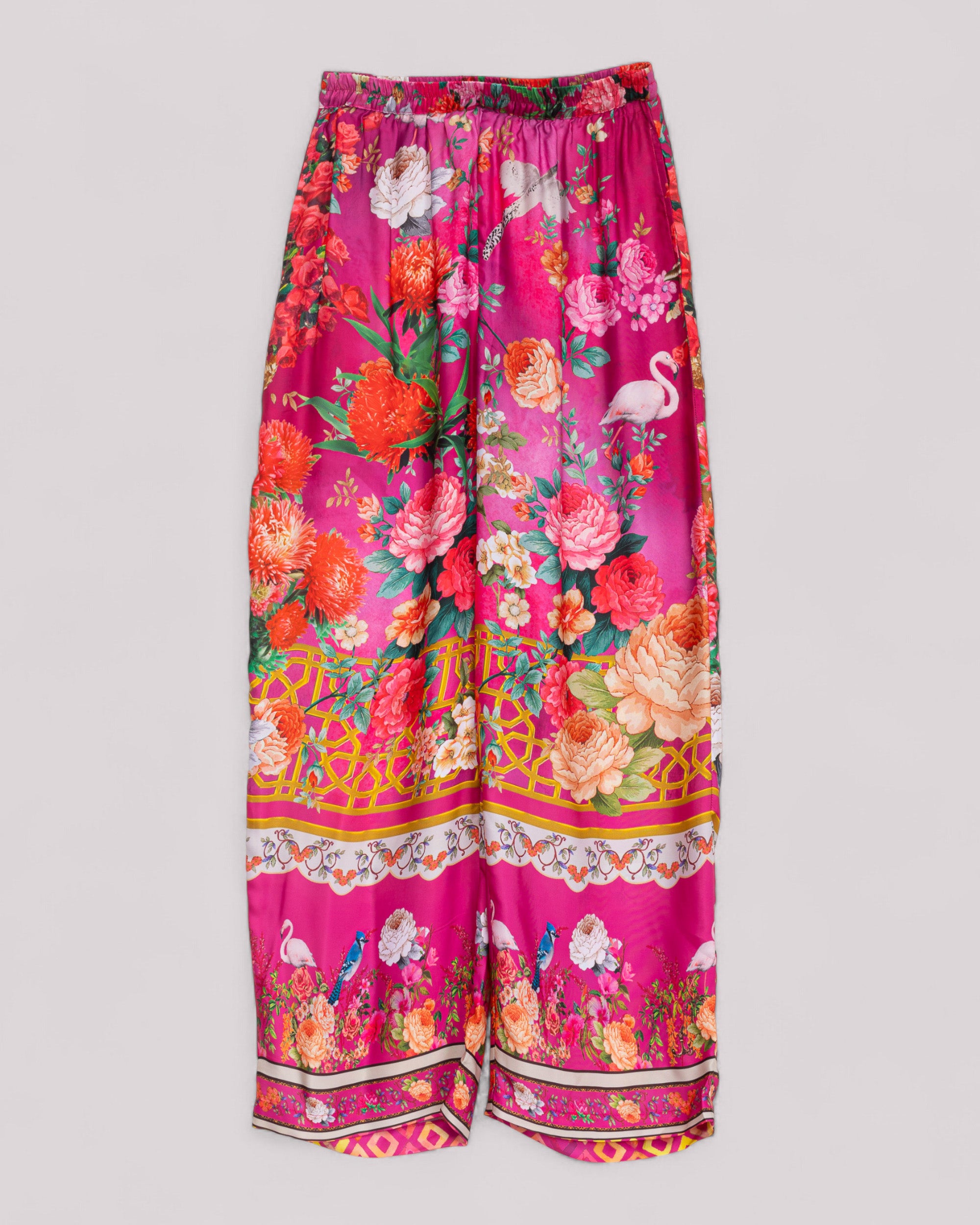 Calças Largas Estampadas de Cintura Elástica Rosa-6
