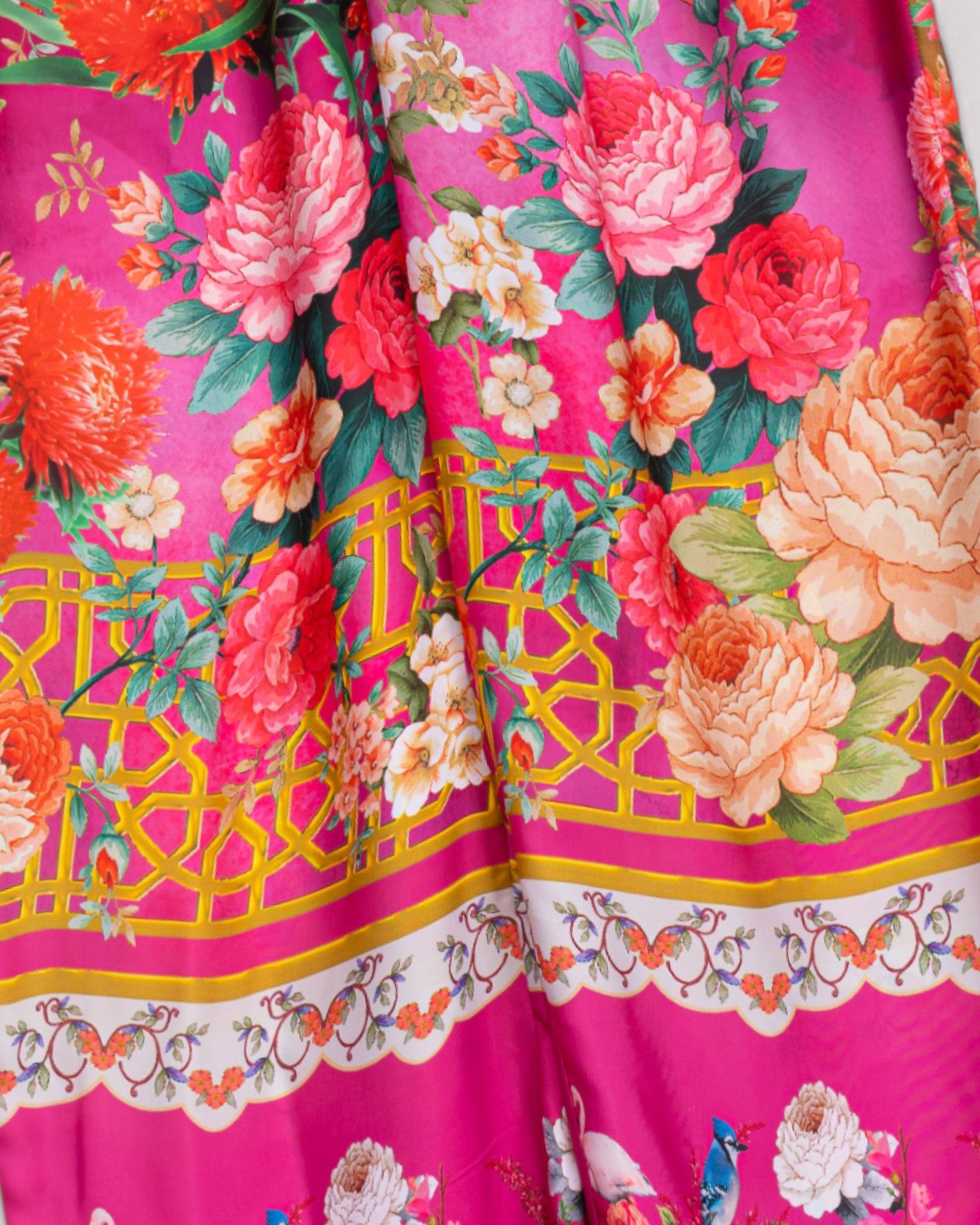 Calças Largas Estampadas de Cintura Elástica Rosa-7