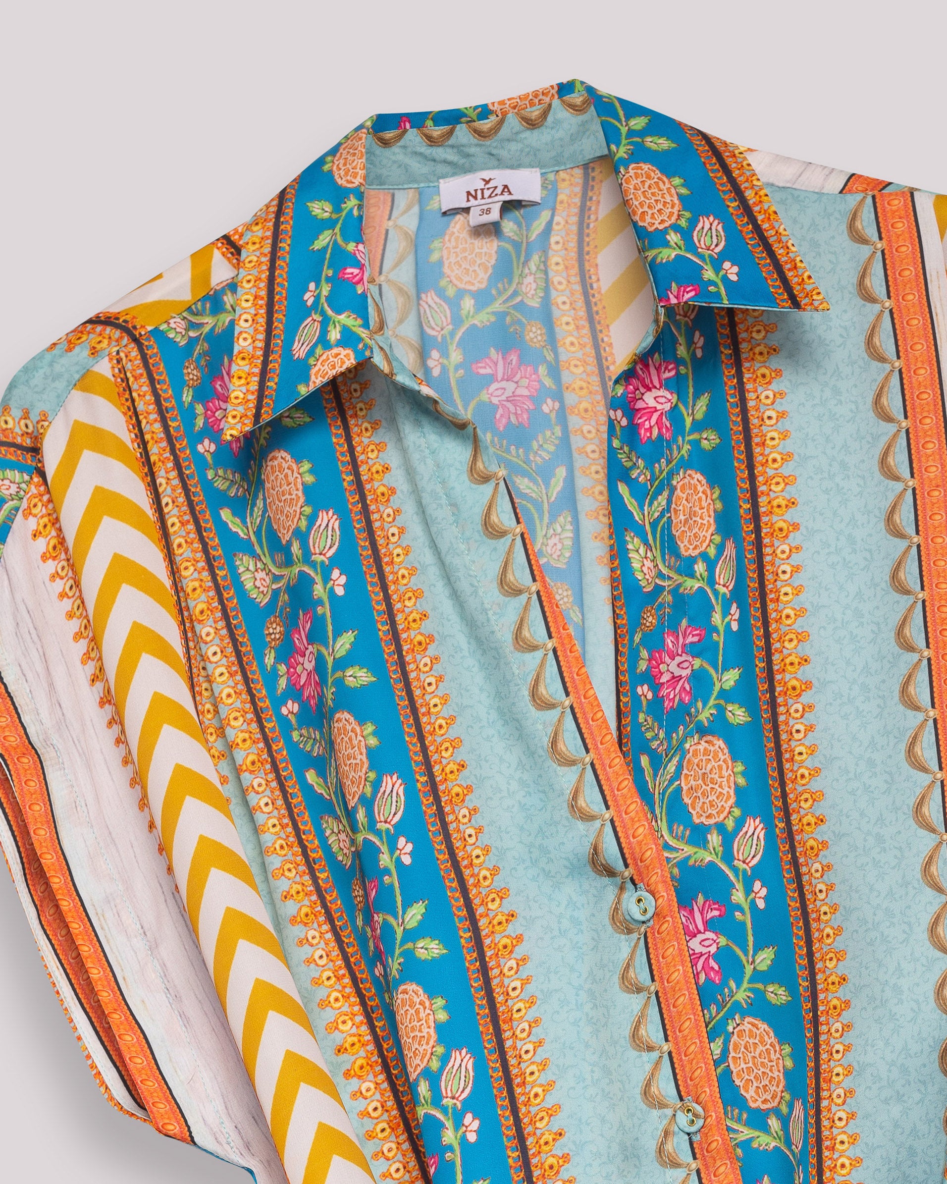 Blusa Tipo Camisa Estampada com Manga Curta e Cinto Multicolor-7