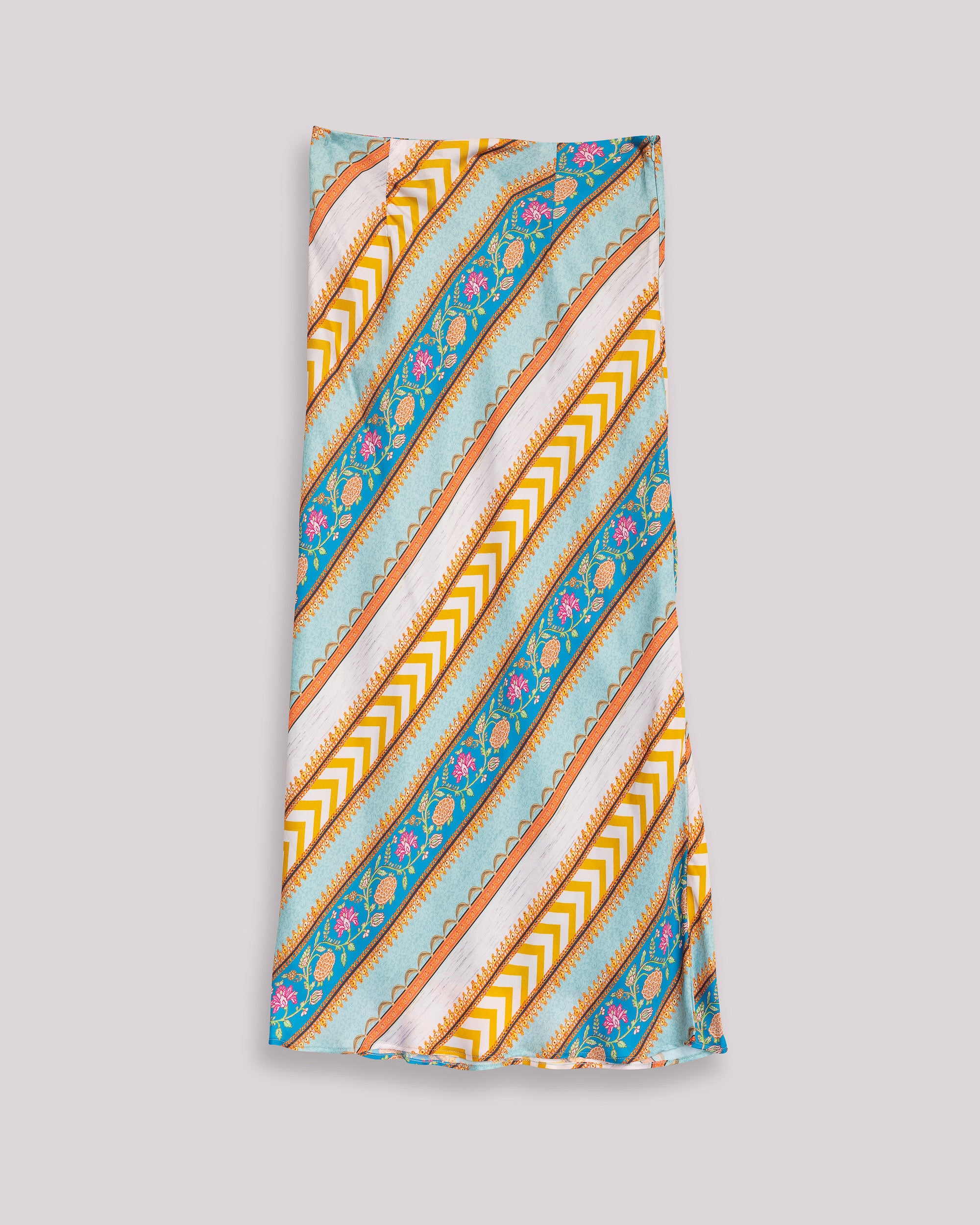Saia Midi Estampada com Corte Evasé Azul-claro-8
