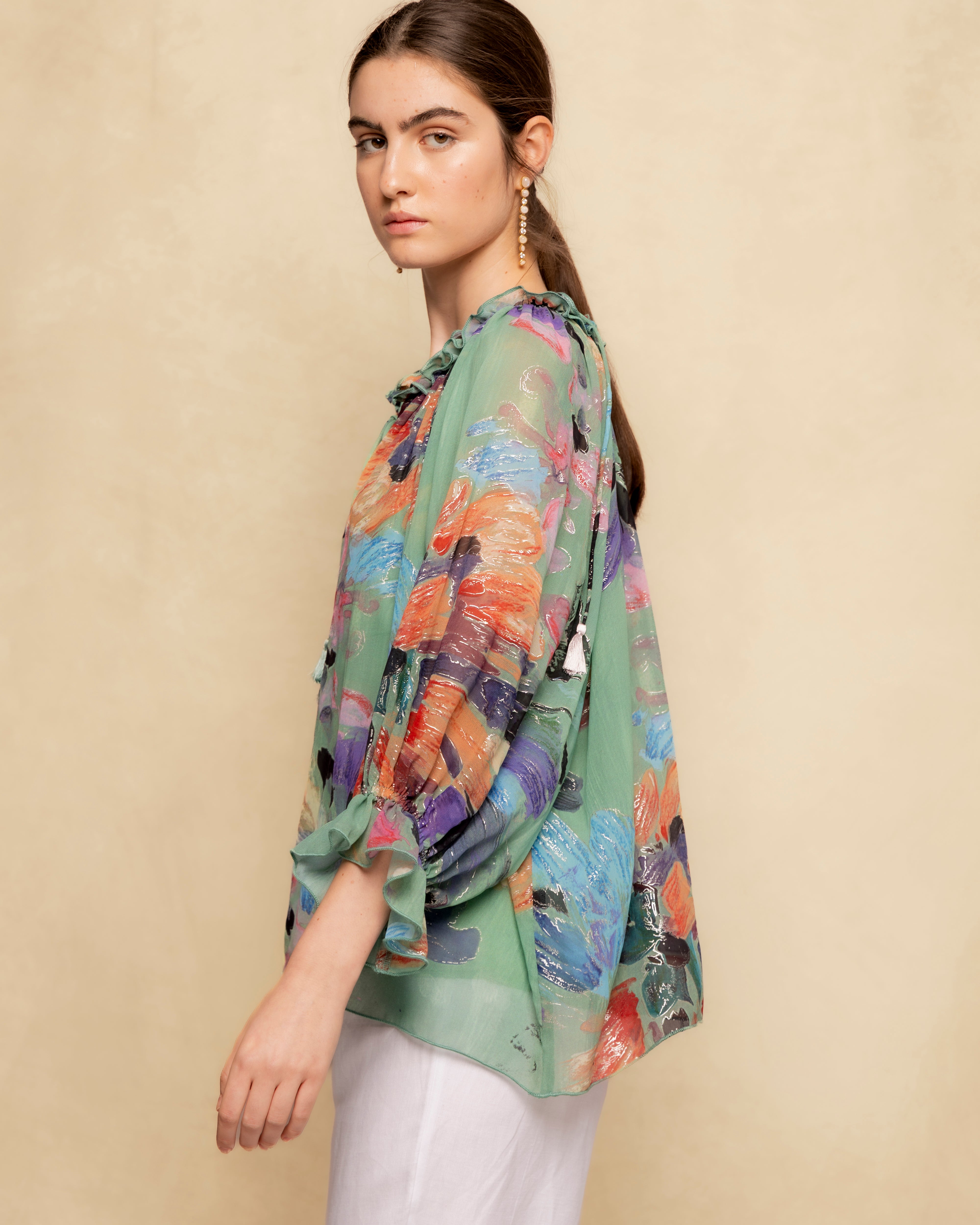 Blusa de Manga Comprida com Estampado Tropical Verde-3