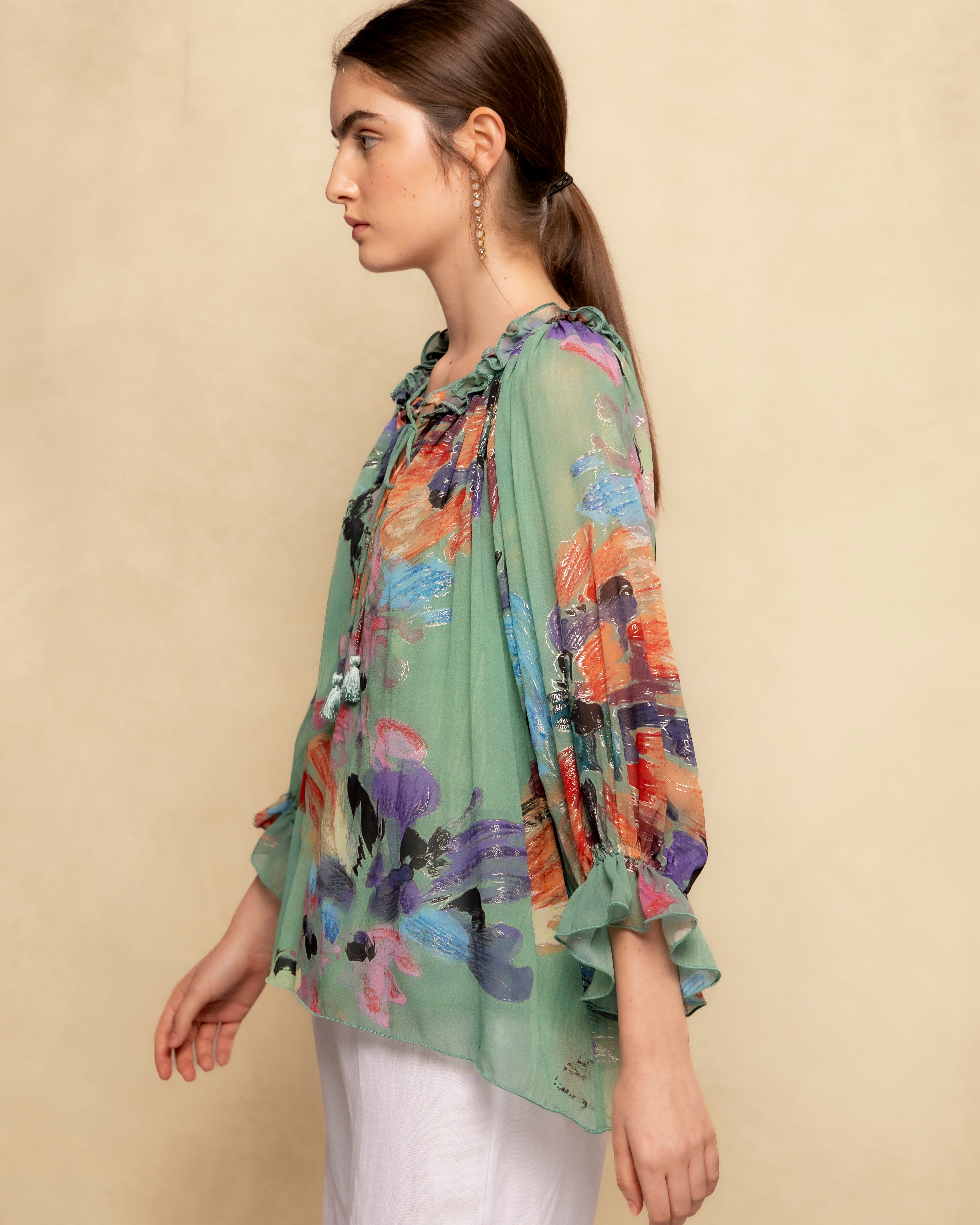 Blusa de Manga Comprida com Estampado Tropical Verde-5
