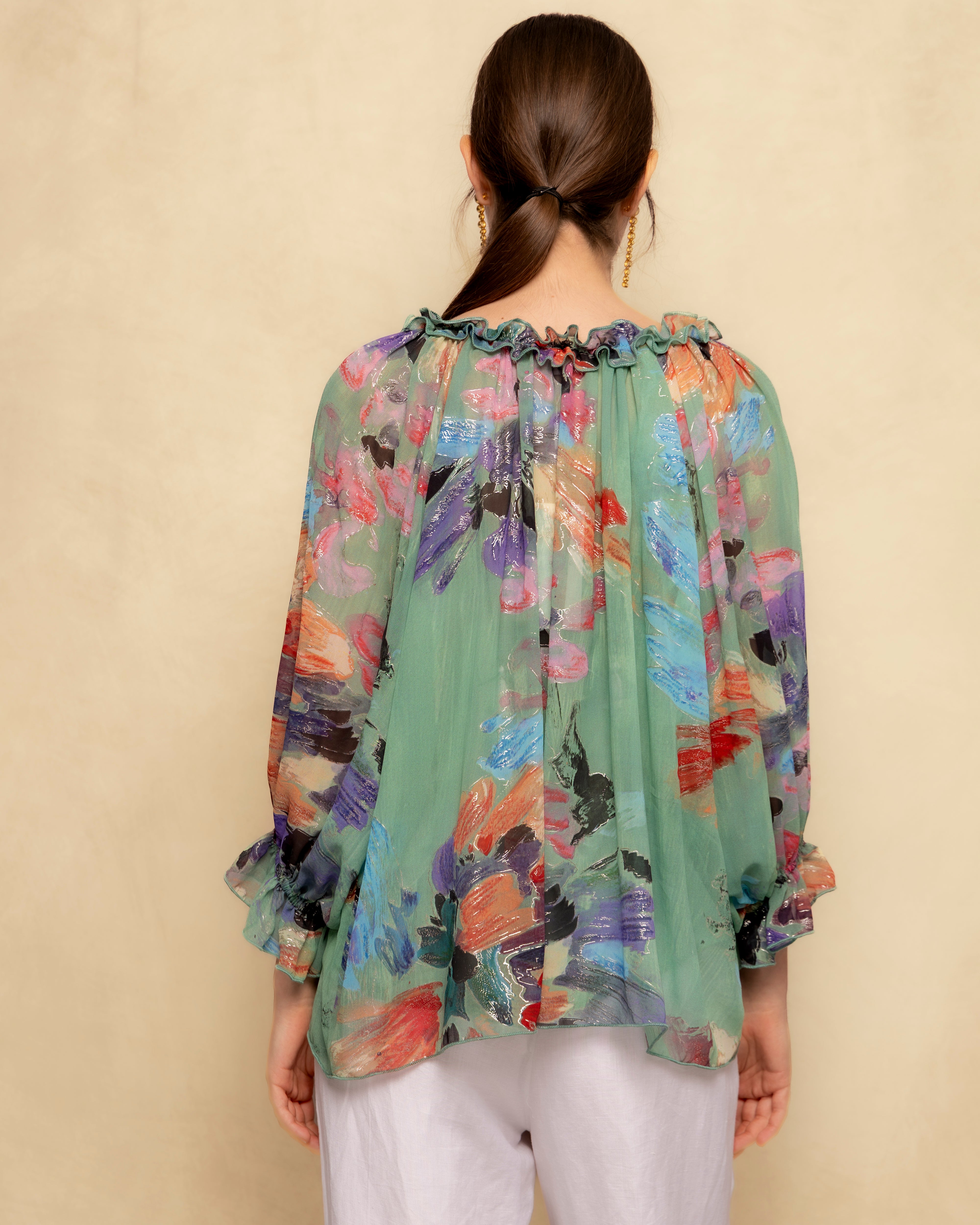 Blusa de Manga Comprida com Estampado Tropical Verde-6