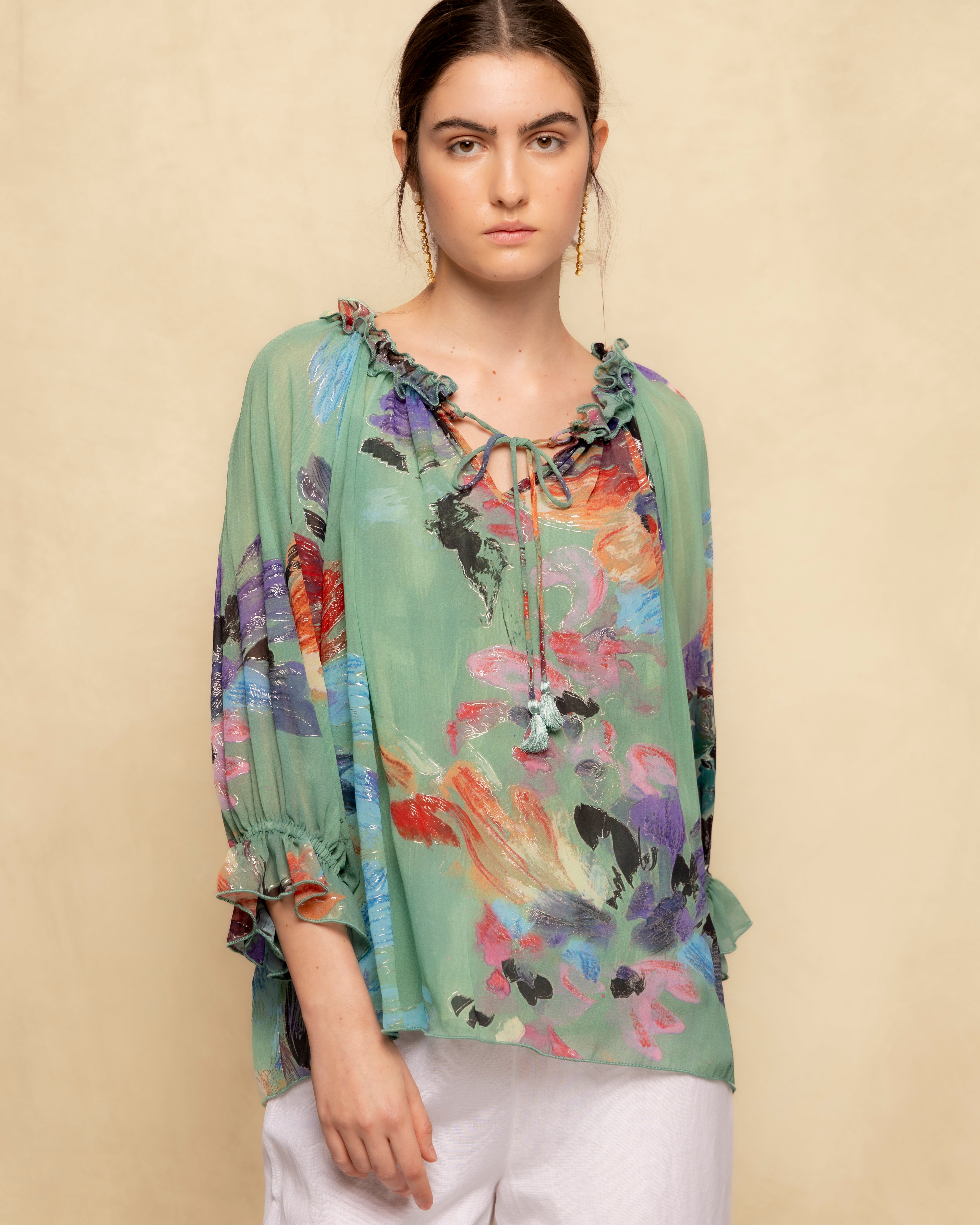 Blusa de Manga Comprida com Estampado Tropical Verde-7