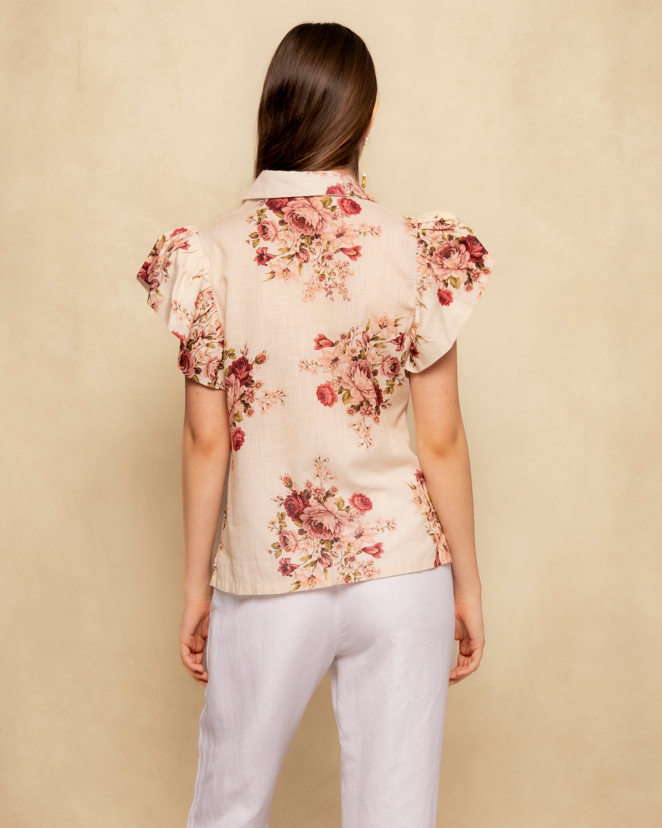 Blusa Romântica com Estampado Floral e Manga Curta com Folho Branco-5