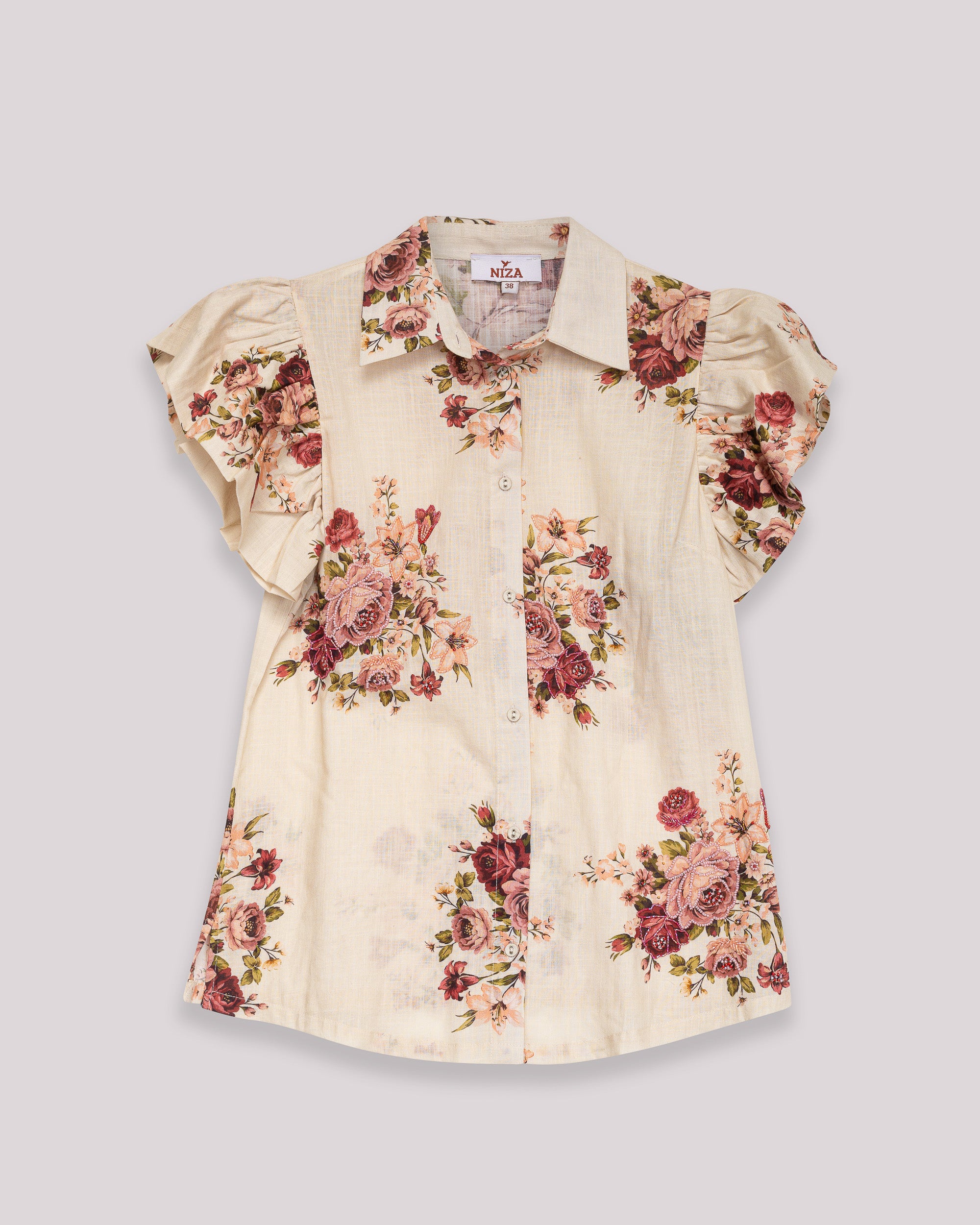 Blusa Romântica com Estampado Floral e Manga Curta com Folho Branco-7