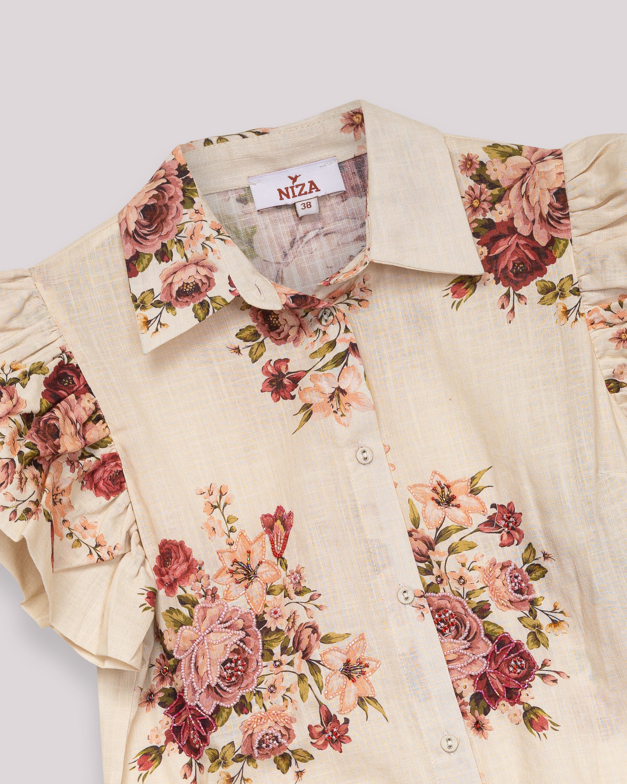 Blusa Romântica com Estampado Floral e Manga Curta com Folho Branco-8