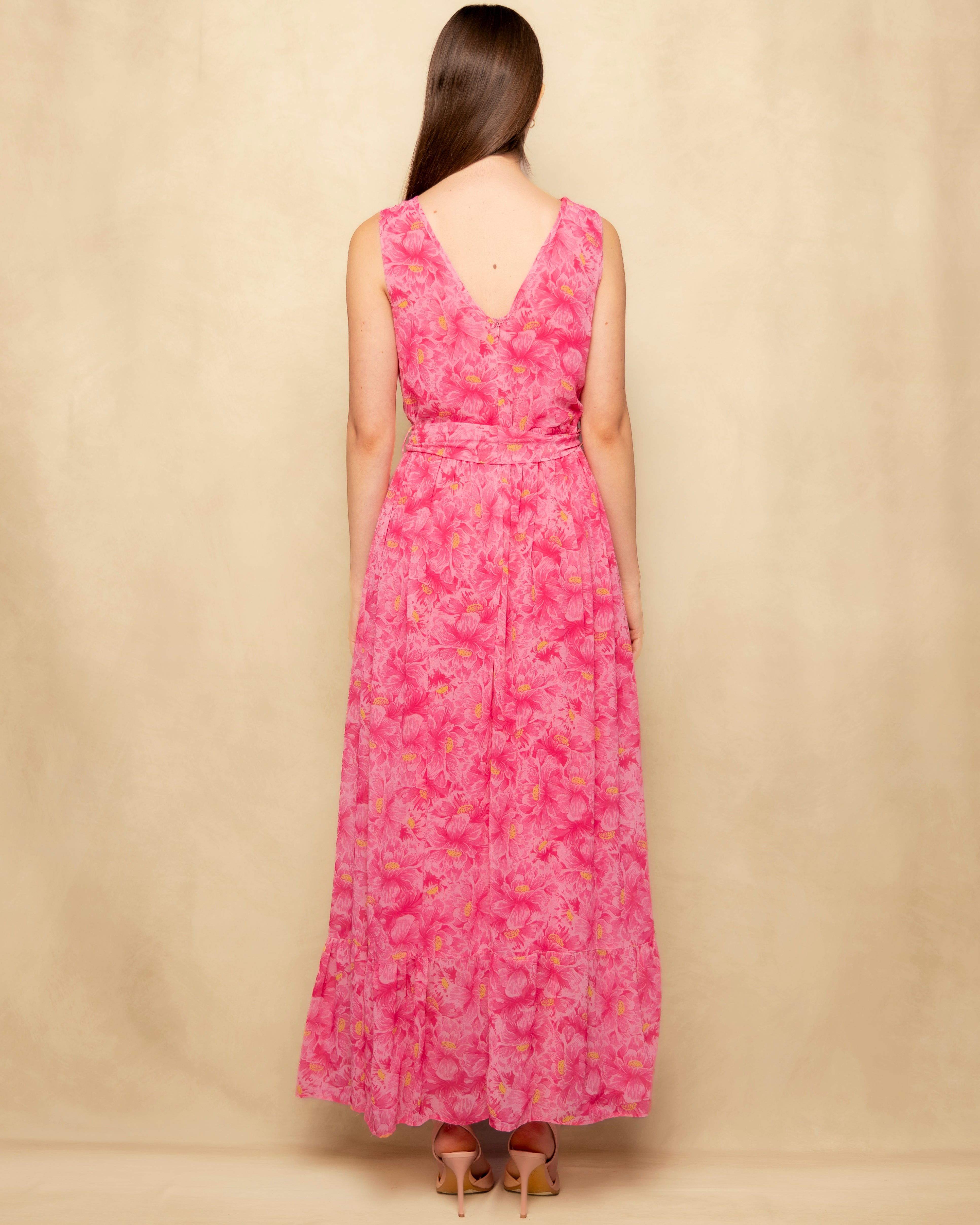 Vestido Comprido Fluido com Estampado Floral e Bordado Rosa-6