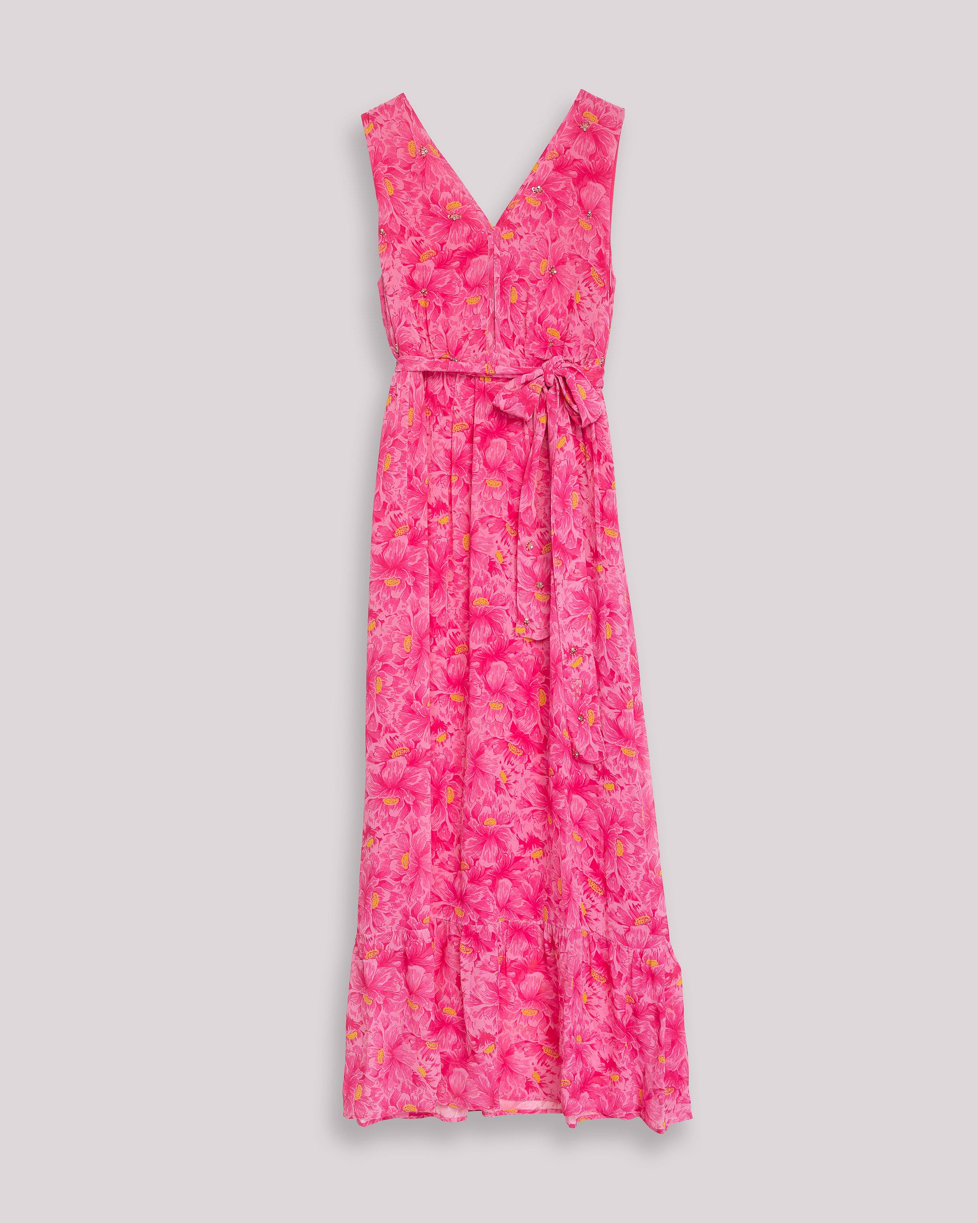 Vestido Comprido Fluido com Estampado Floral e Bordado Rosa-8