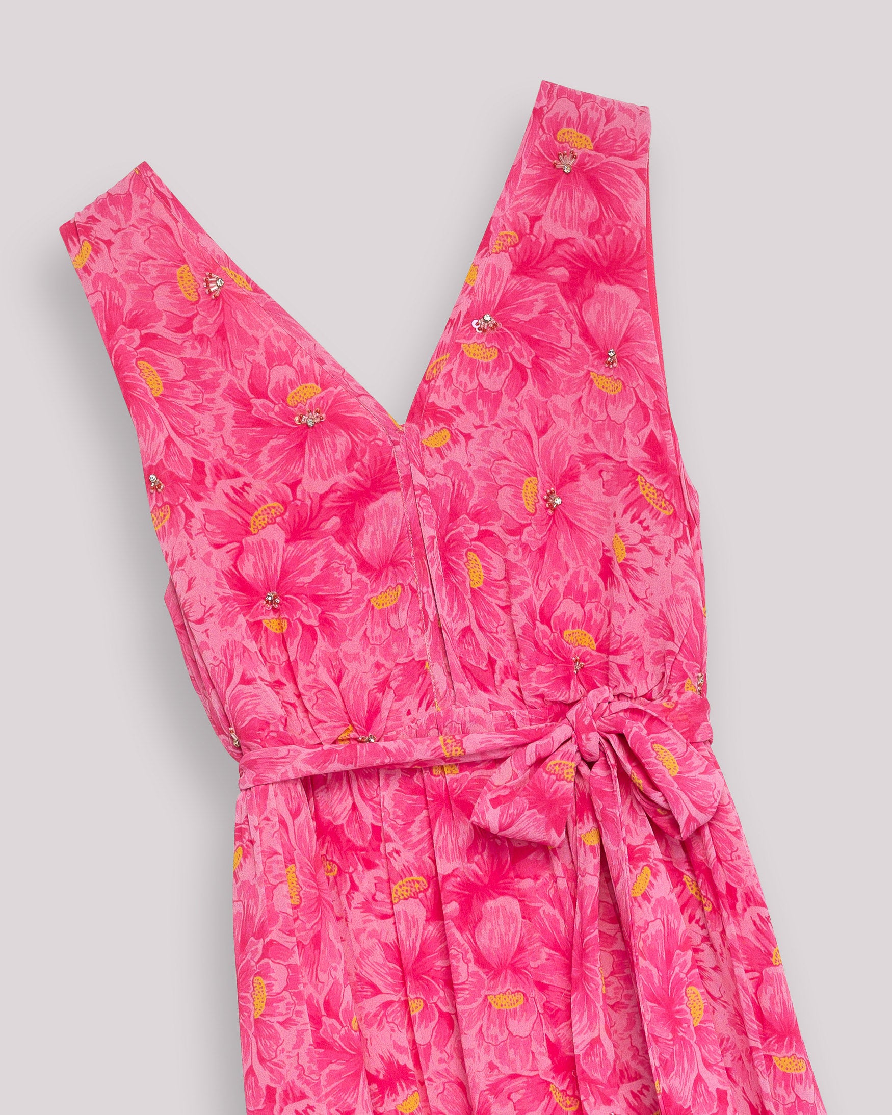 Vestido Comprido Fluido com Estampado Floral e Bordado Rosa-9