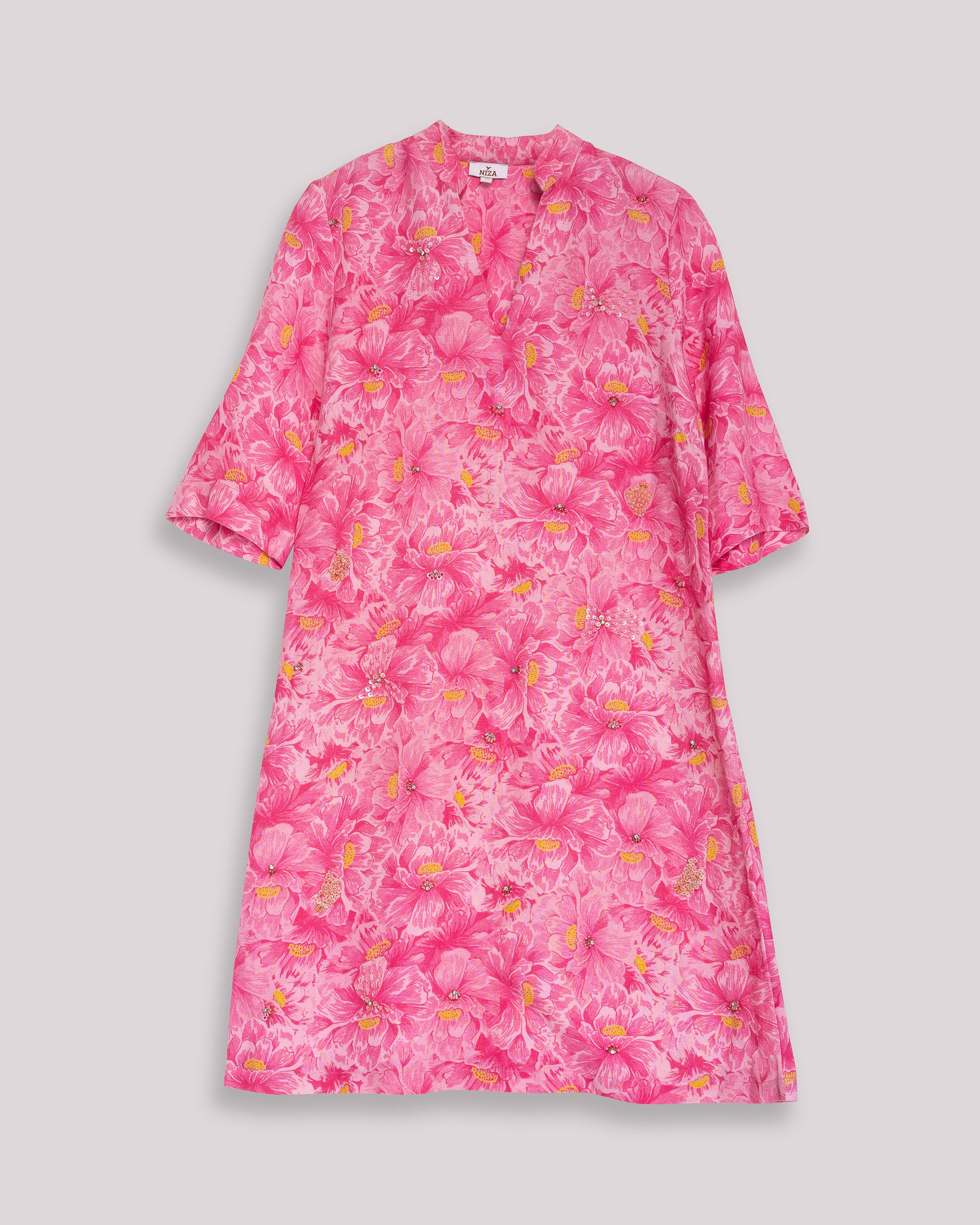 Vestido Curto Fluído com Estampado Floral Rosa-9