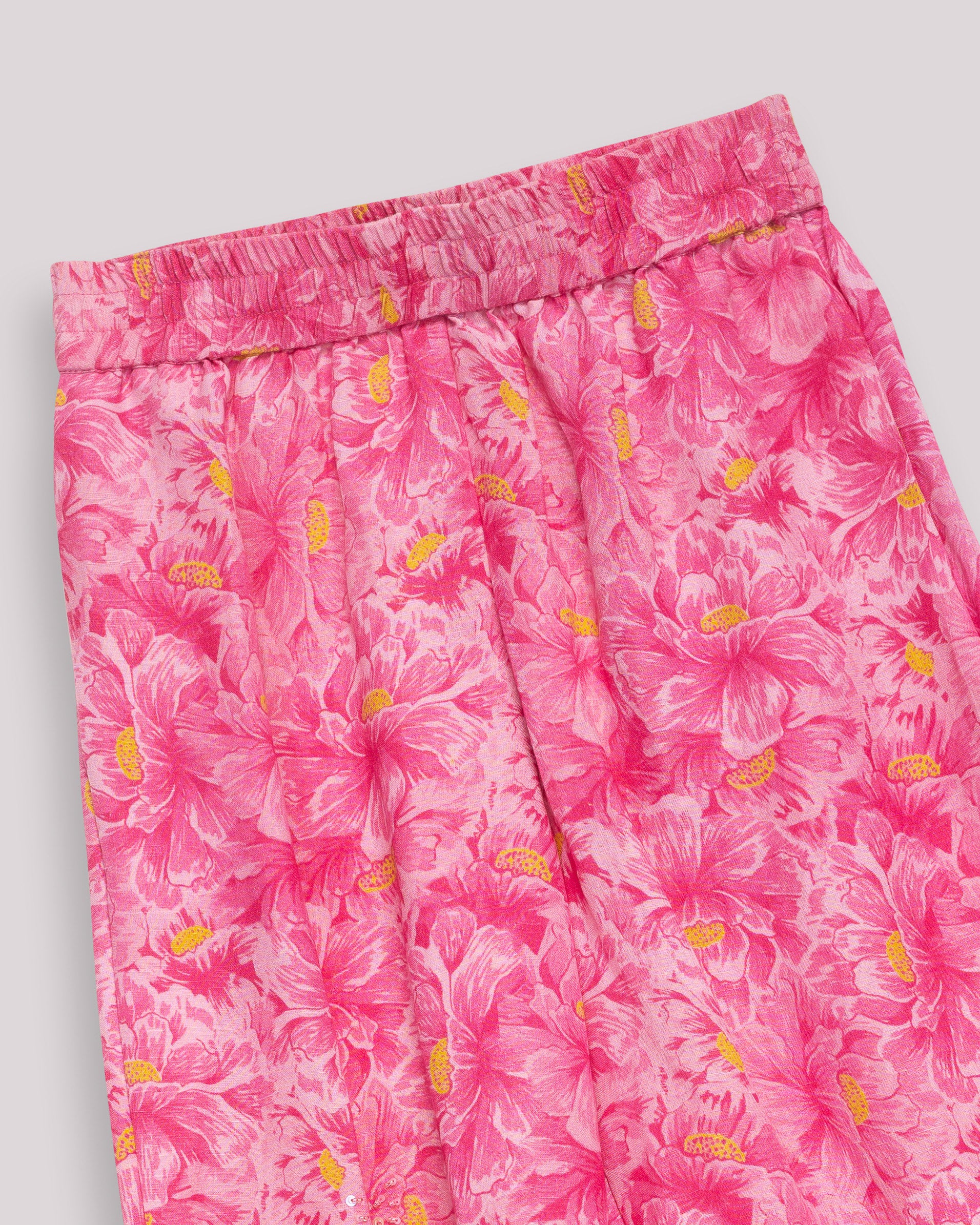 Calças Largas Fluídas com Estampado Floral Rosa-10