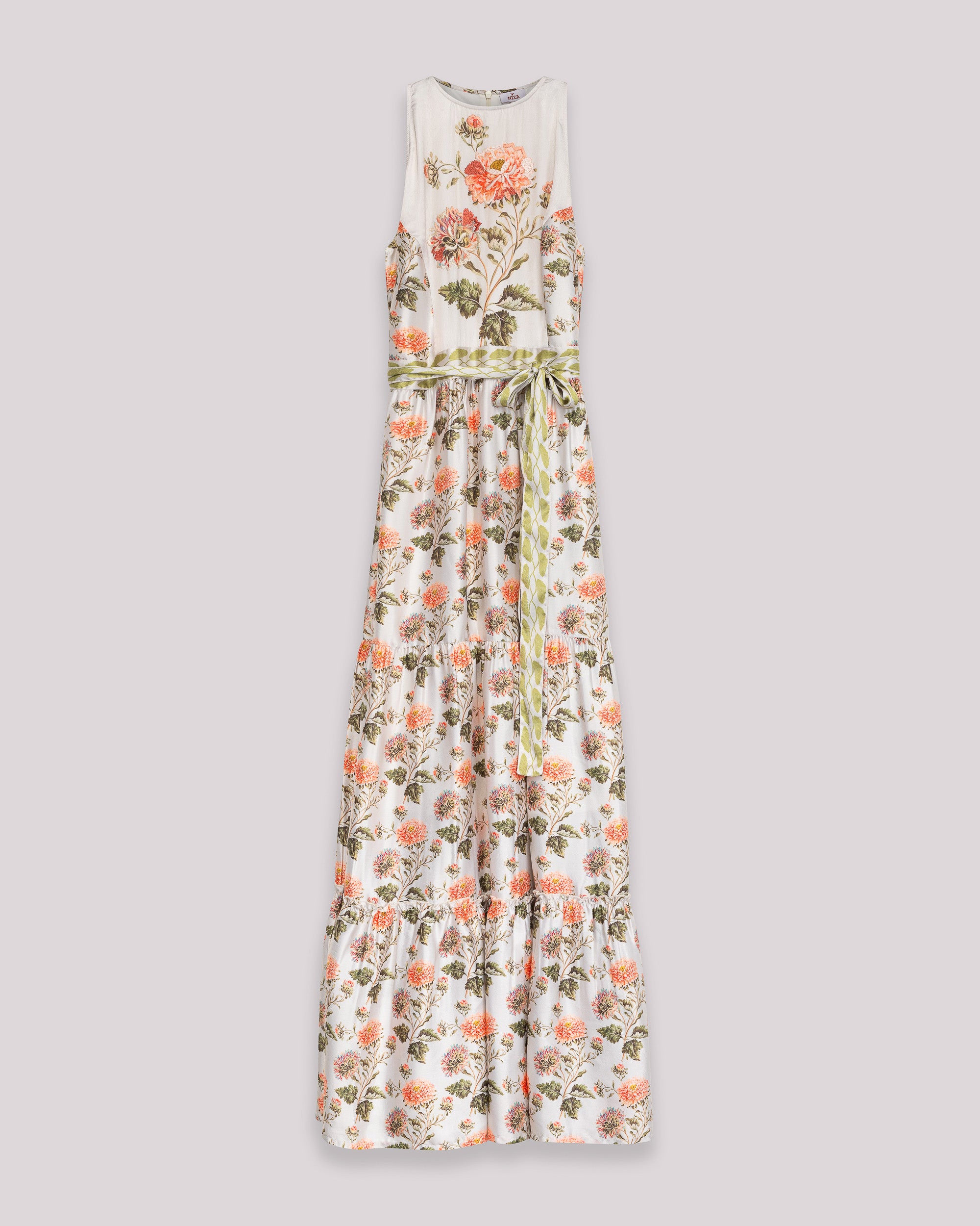 Vestido Comprido sem Mangas com Estampado Floral e Cinto Branco-6
