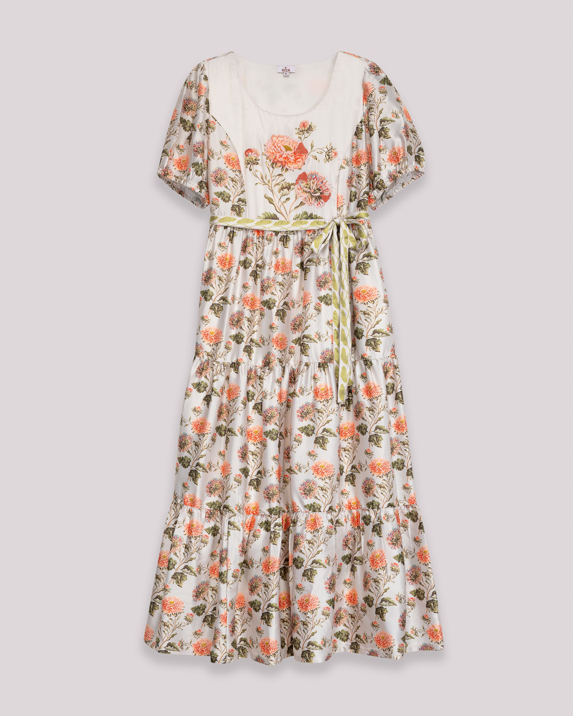 Vestido Midi com Decote Redondo de Manga Curta e Estampado Floral Branco-6