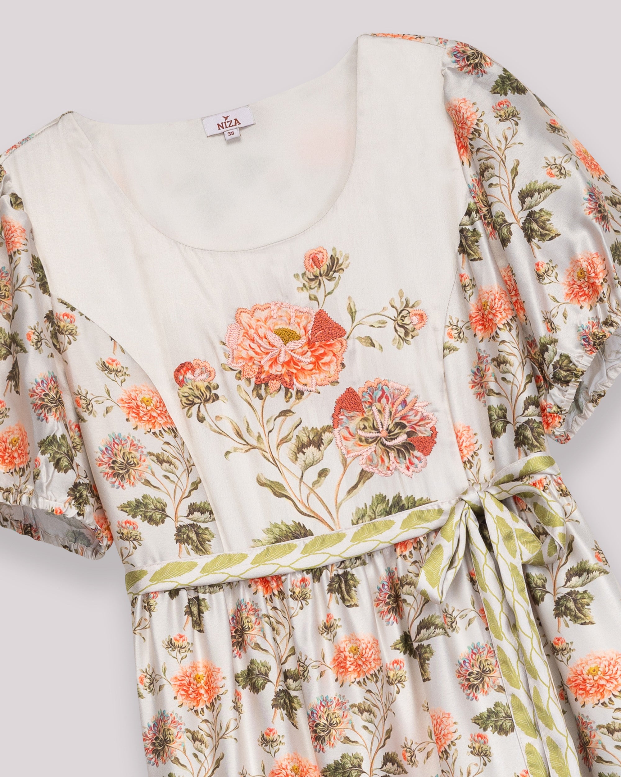 Vestido Midi com Decote Redondo de Manga Curta e Estampado Floral Branco-7