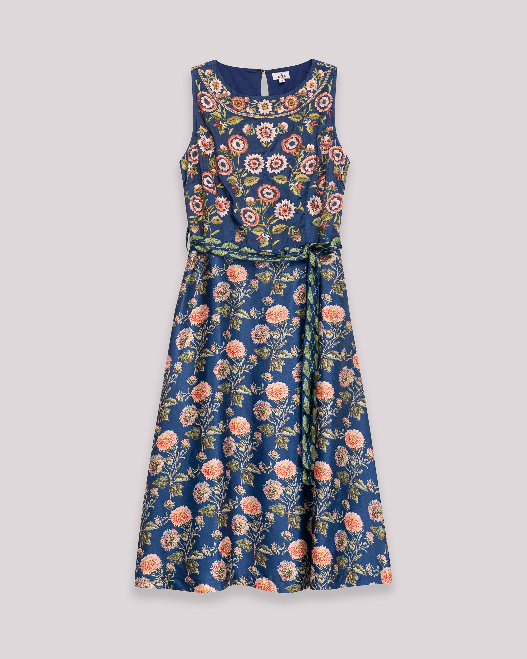 Vestido Curto com Decote Redondo e Estampado Floral Contínuo Azul-7