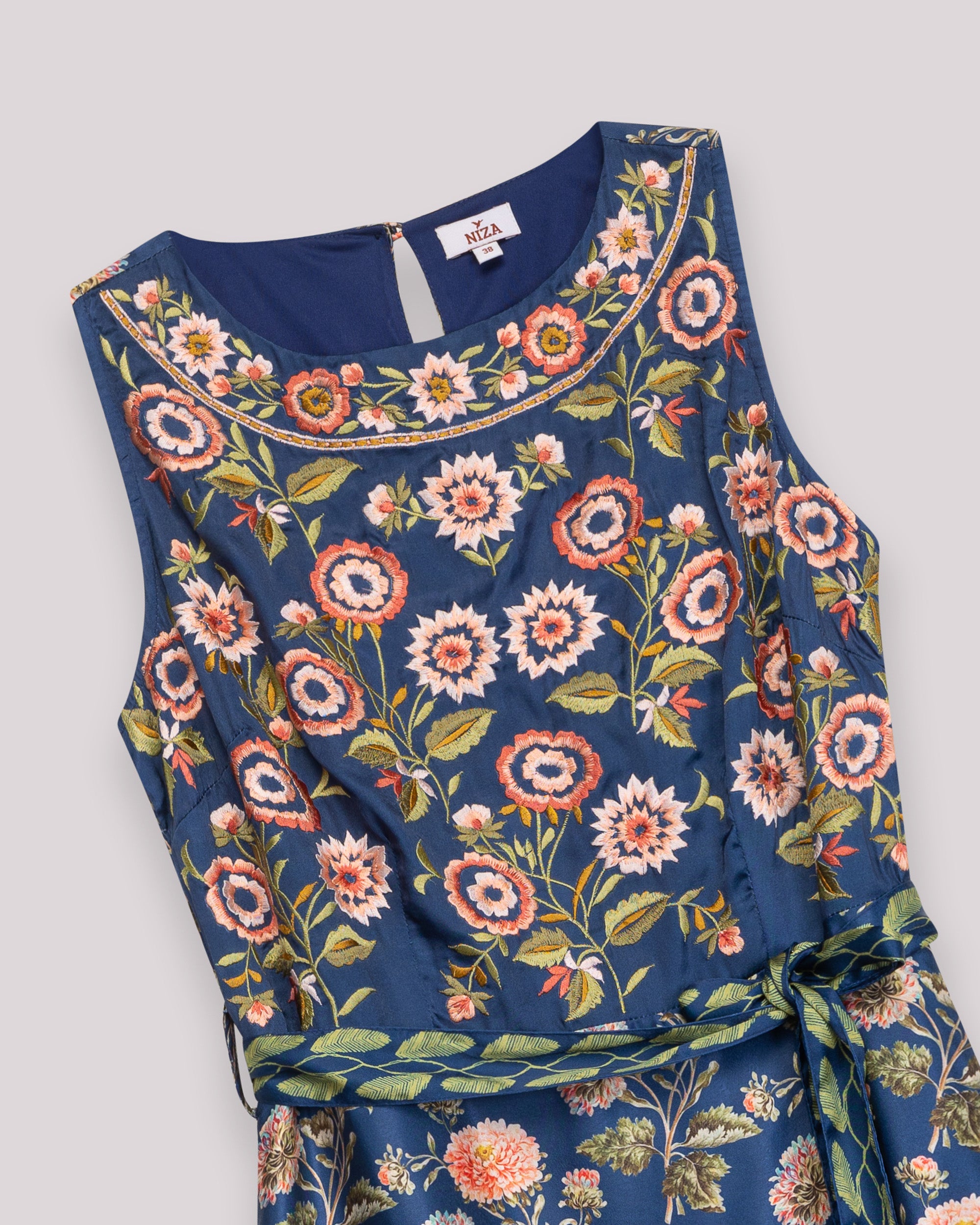 Vestido Curto com Decote Redondo e Estampado Floral Contínuo Azul-8