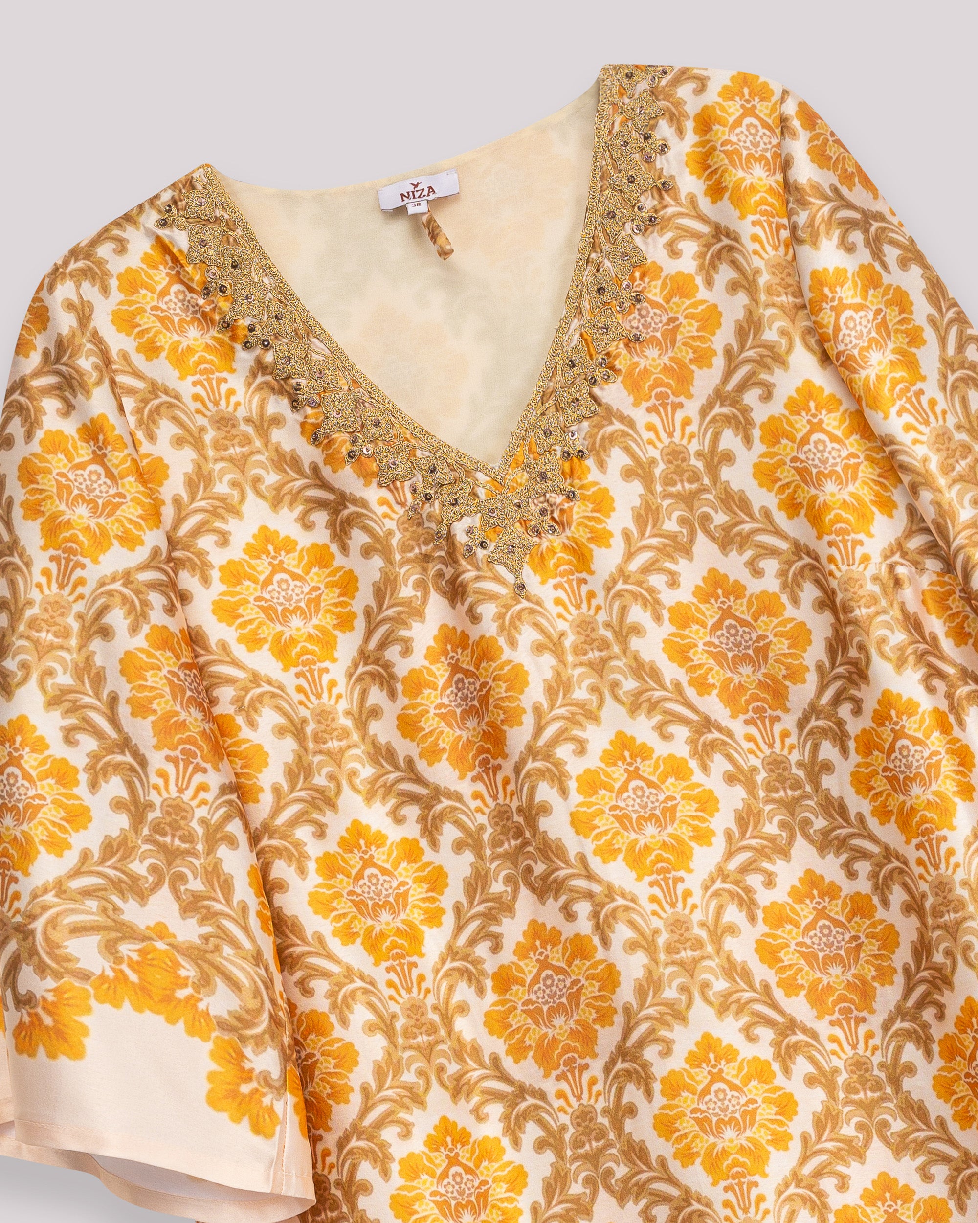 Vestido Curto de Manga 3/4 Estampado e Cinto com Nó Amarelo-7