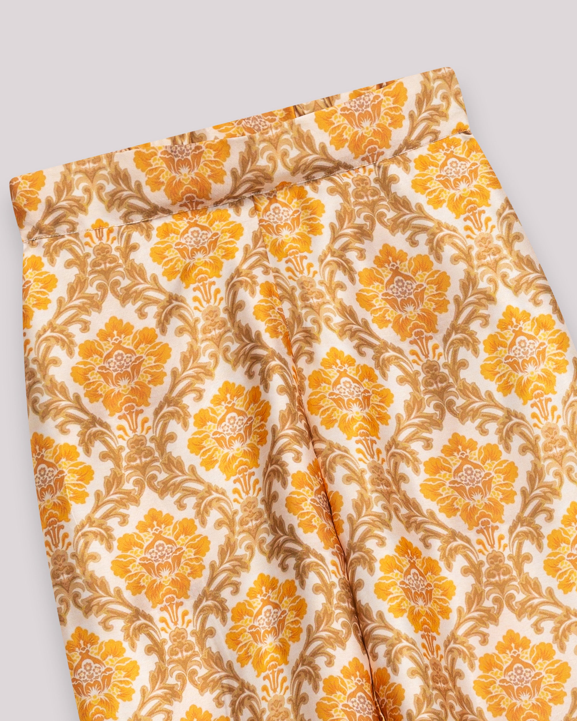 Calças Largas Estampadas de Cintura Subida e Perna Larga Amarelo-7