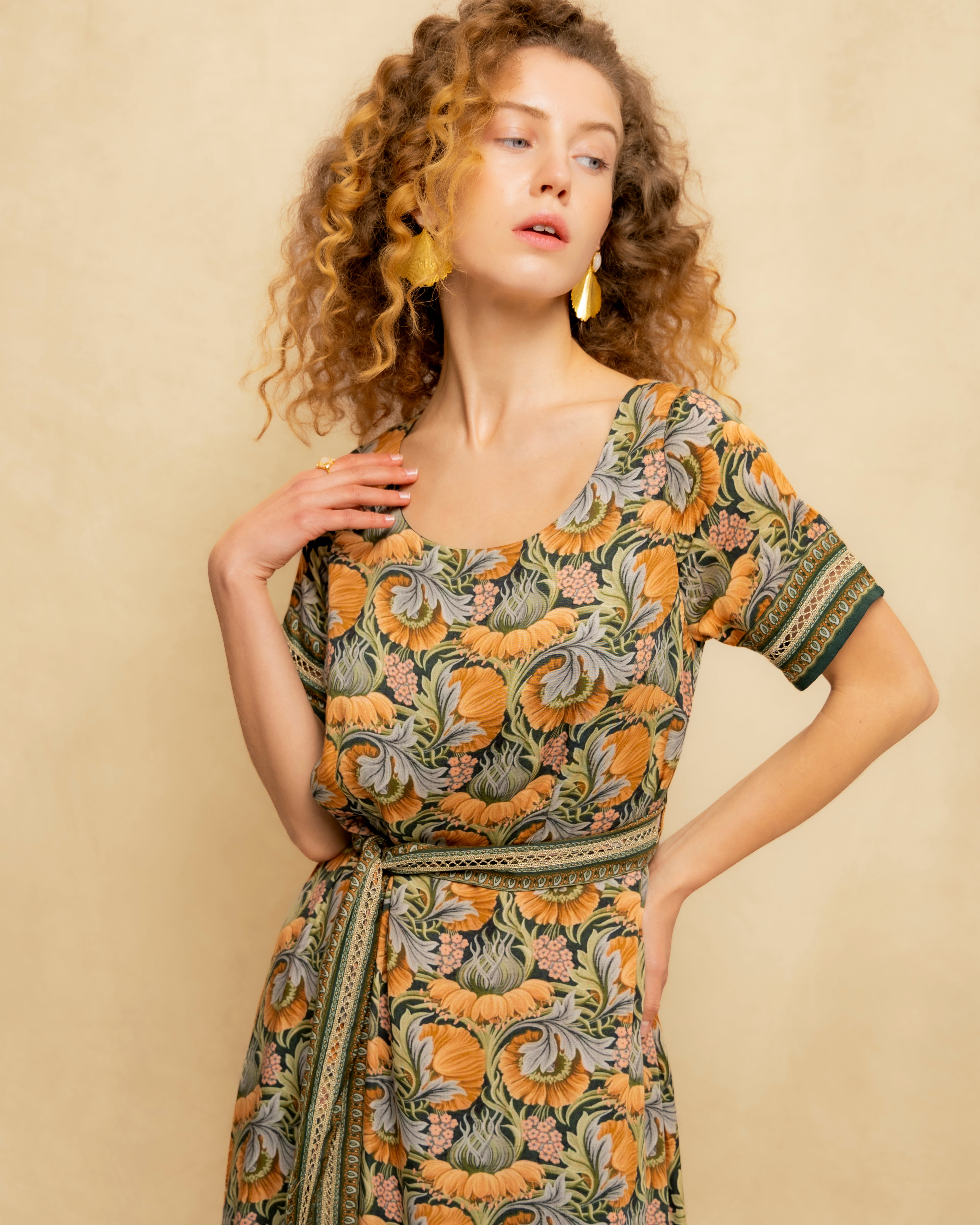 Vestido Midi Estampado de Inspiração Boémia Verde-2