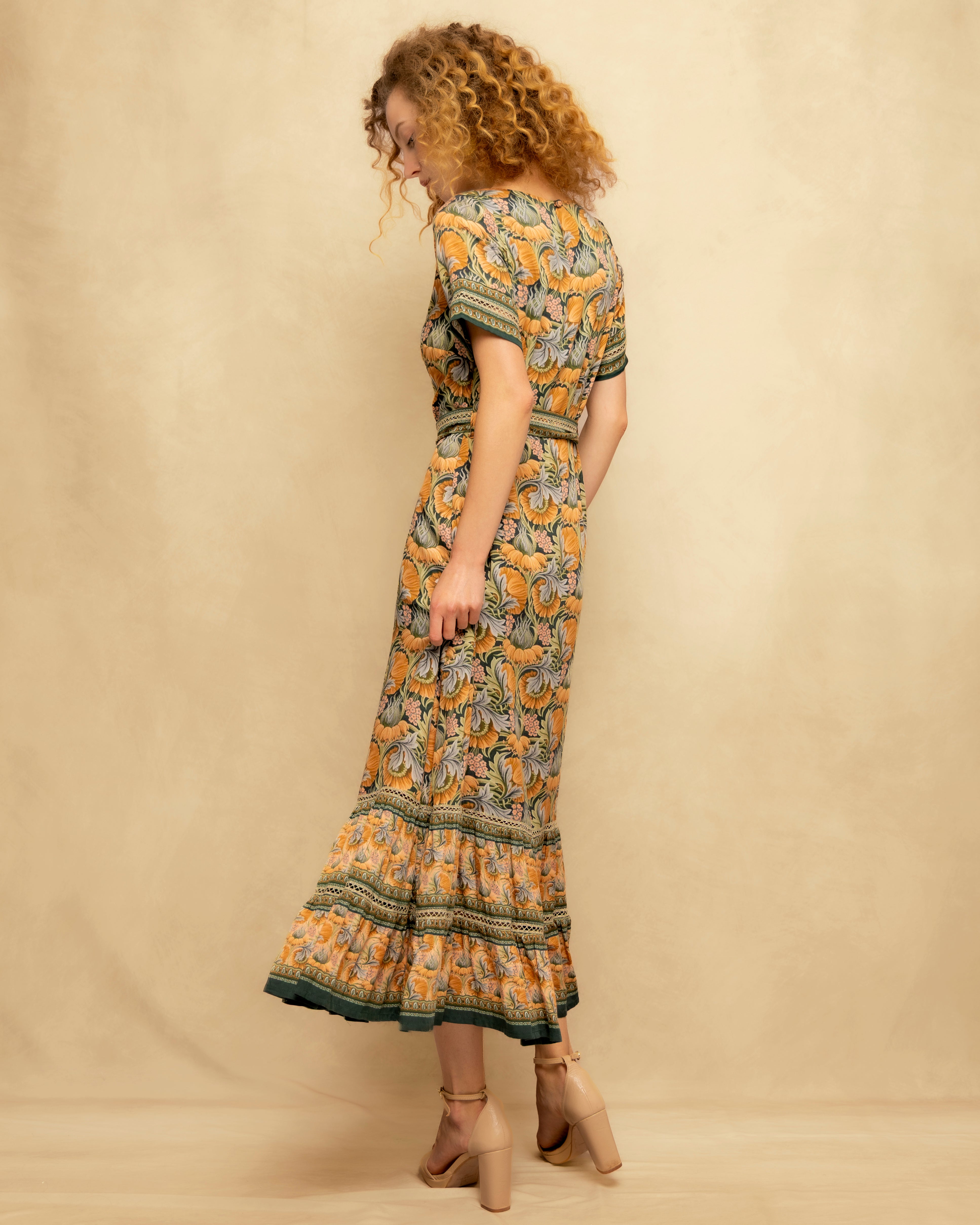 Vestido Midi Estampado de Inspiração Boémia Verde-7