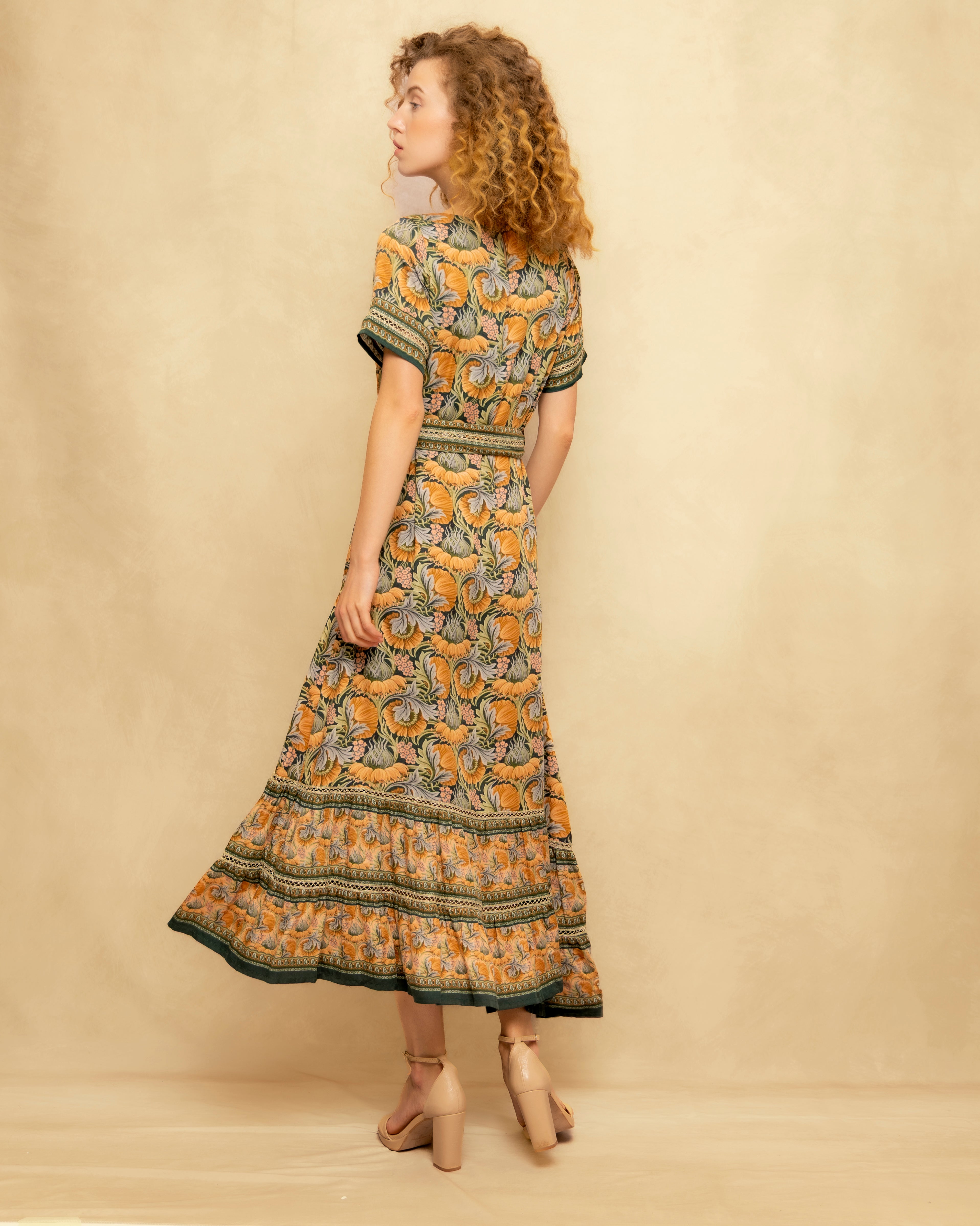Vestido Midi Estampado de Inspiração Boémia Verde-8