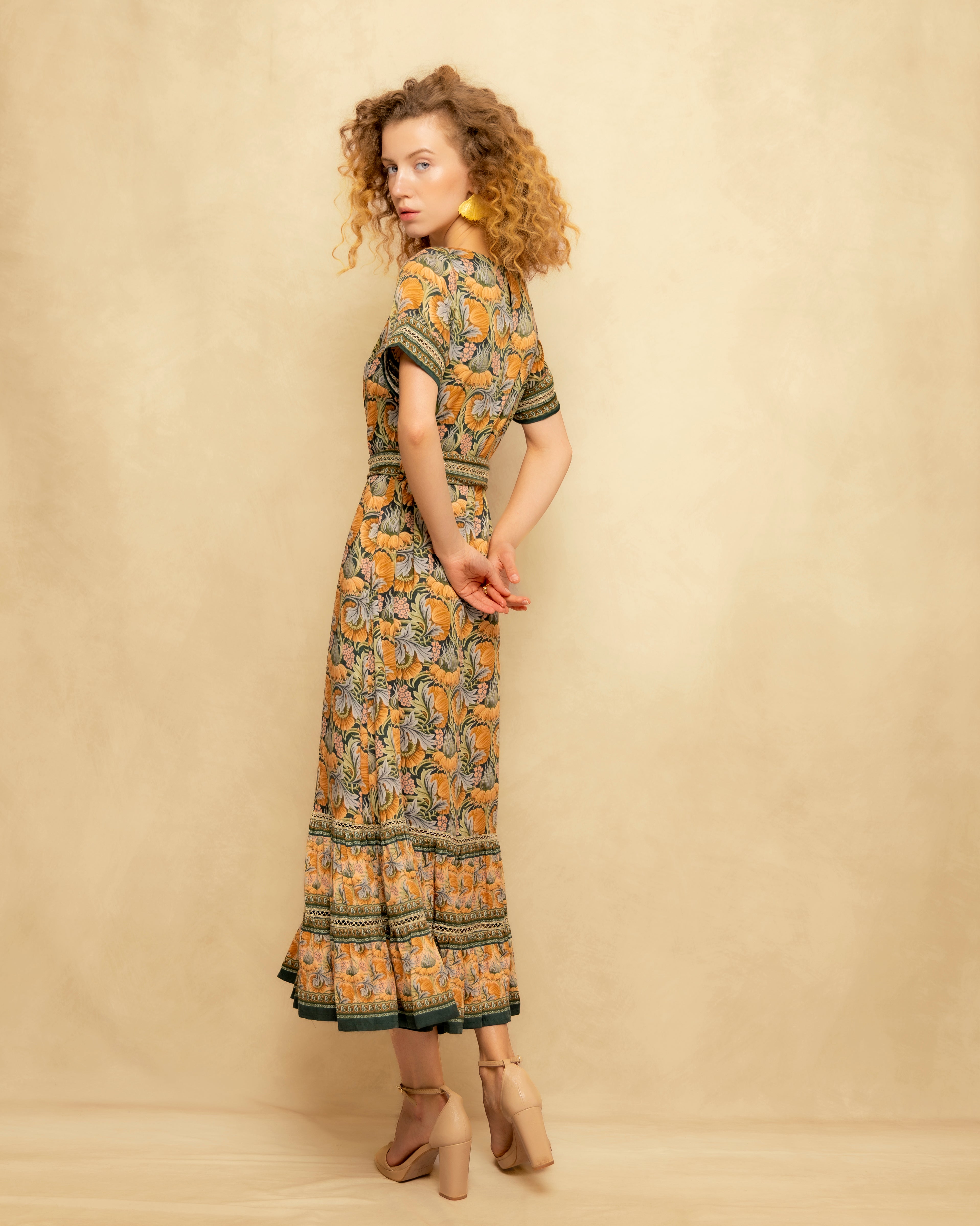 Vestido Midi Estampado de Inspiração Boémia Verde-9
